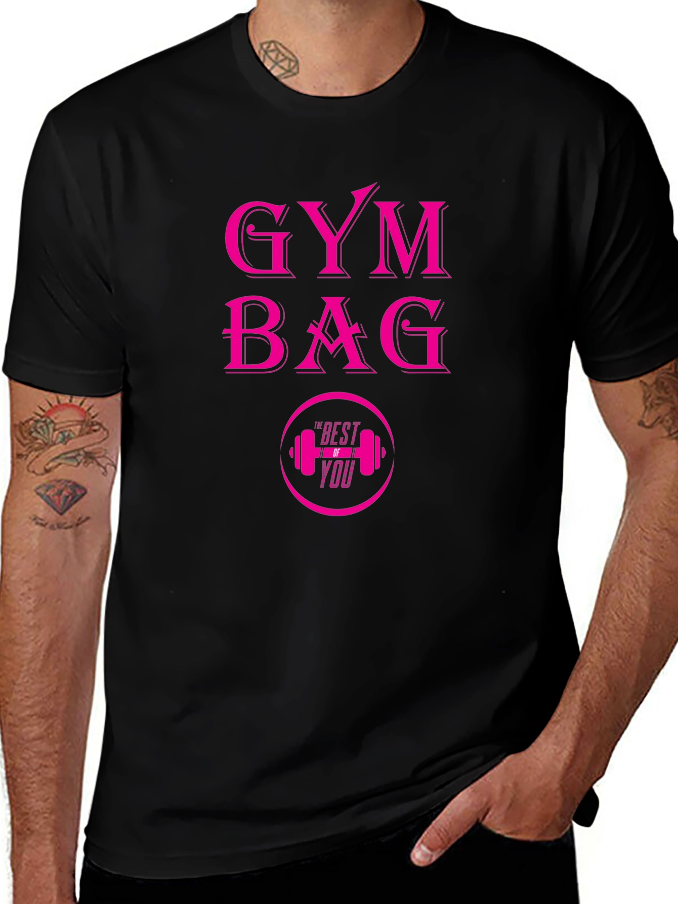 Variant 7 of Gym Bag Pink Graphic Black T-Shirt