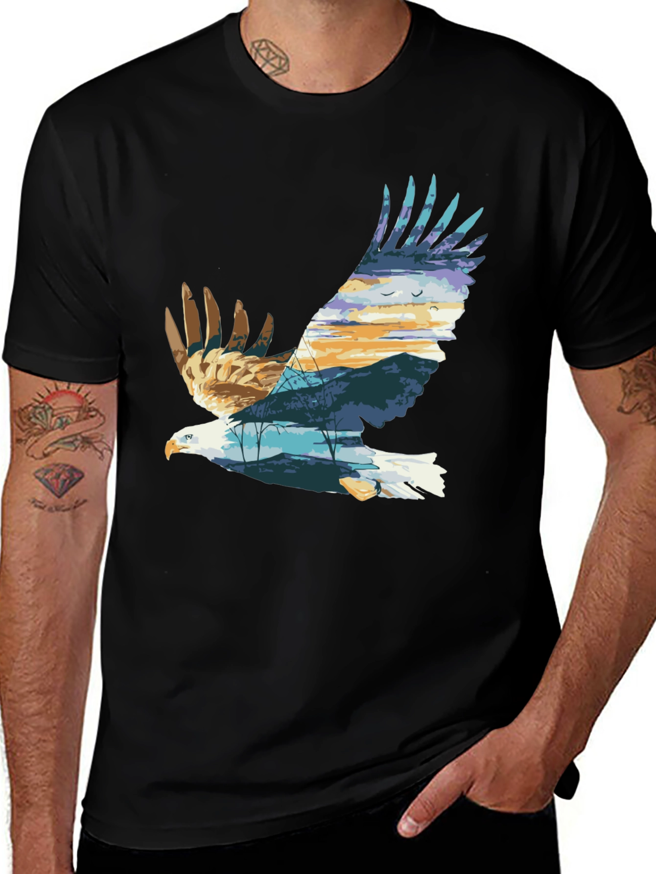 Variant 15 of Eagle Nature Graphic T-Shirt | Men's Black Tee