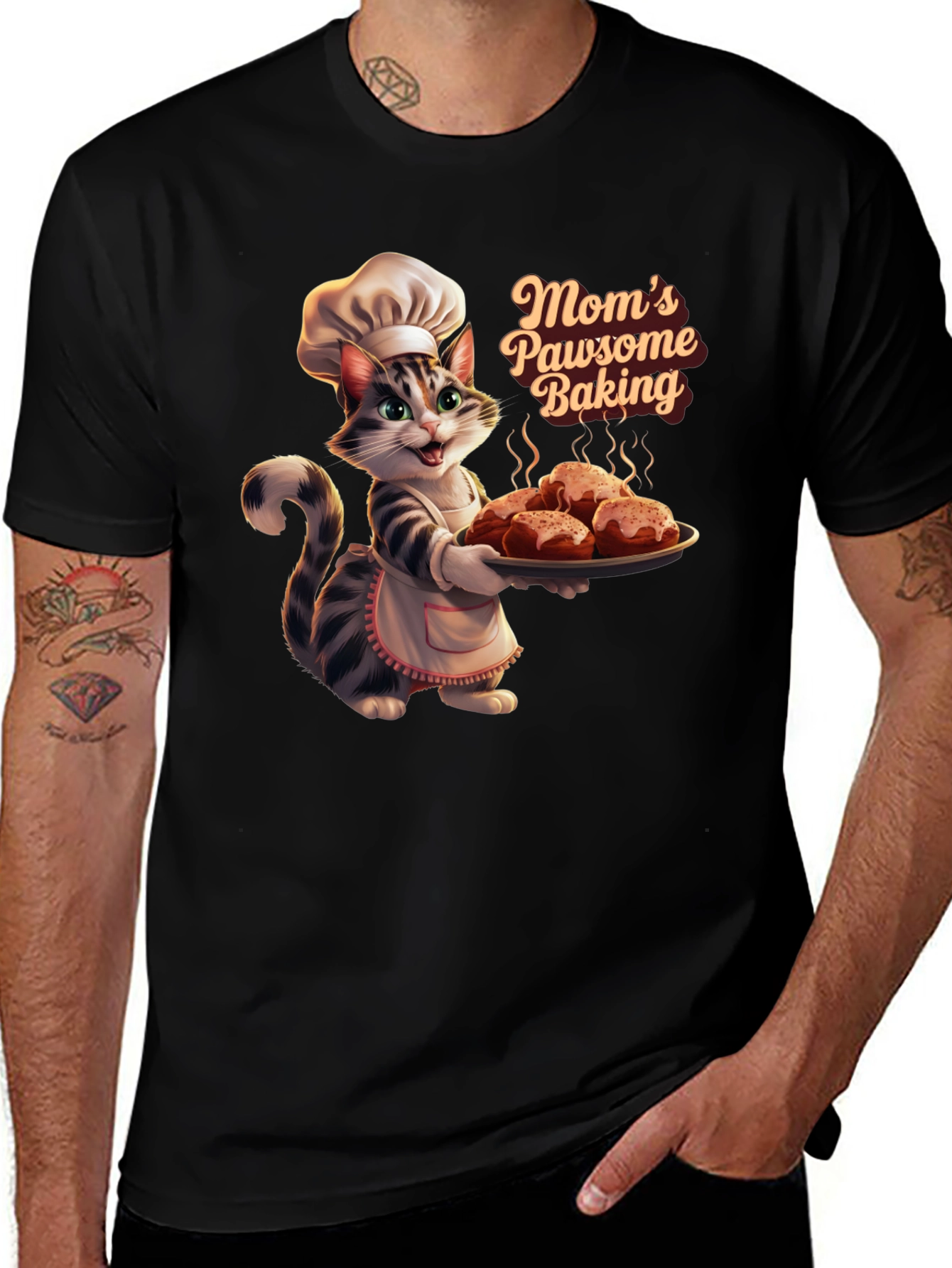 Mom's Pawsome Baking T-Shirt - Cat Baker Design