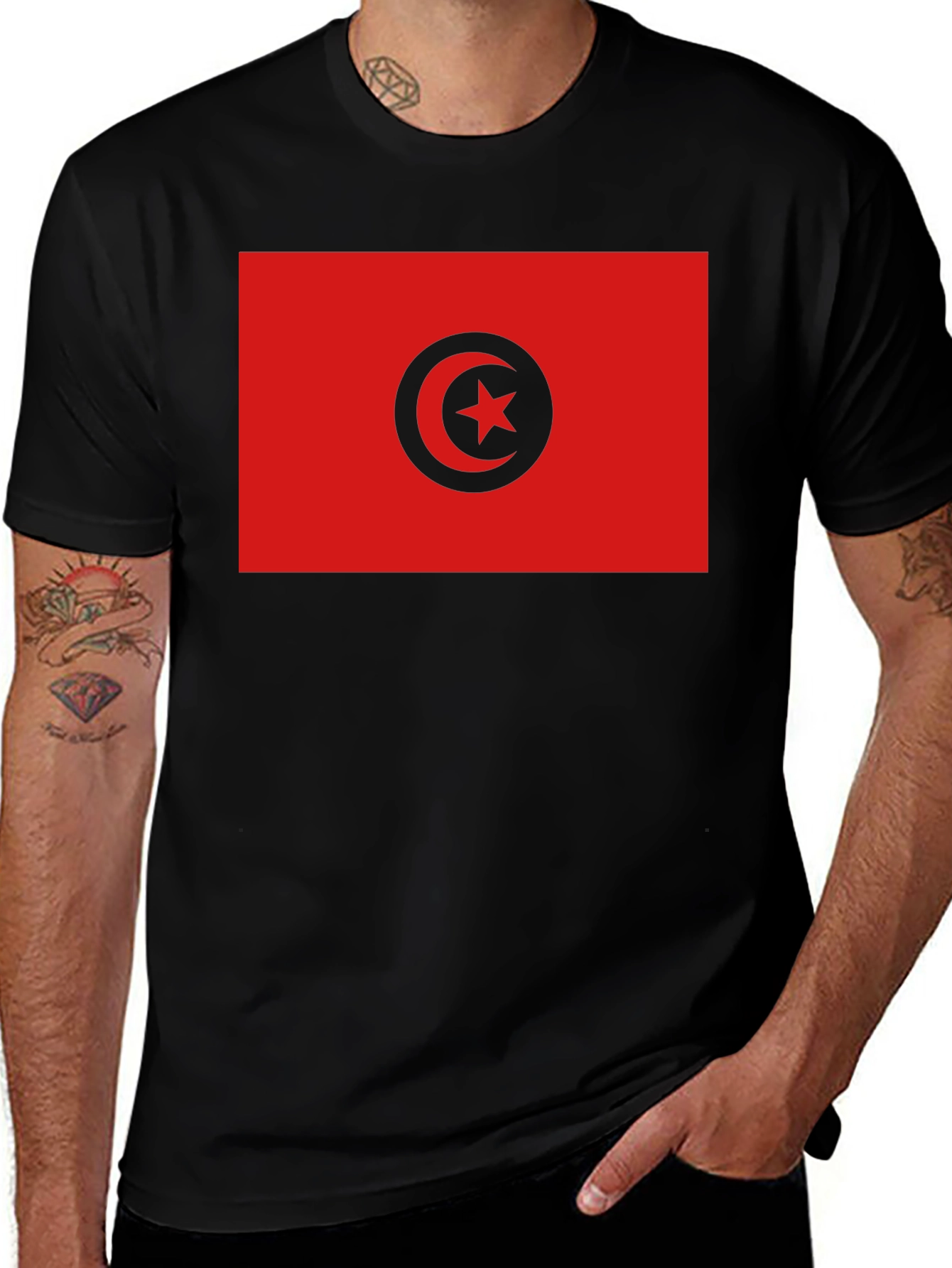 Variant 22 of Tunisia Flag T-Shirt - Black Cotton Tee
