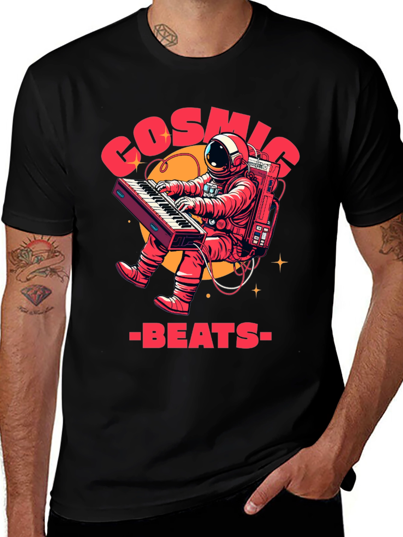 Variant 16 of Cosmic Beats Graphic T-Shirt - Astronaut Keyboard Player
