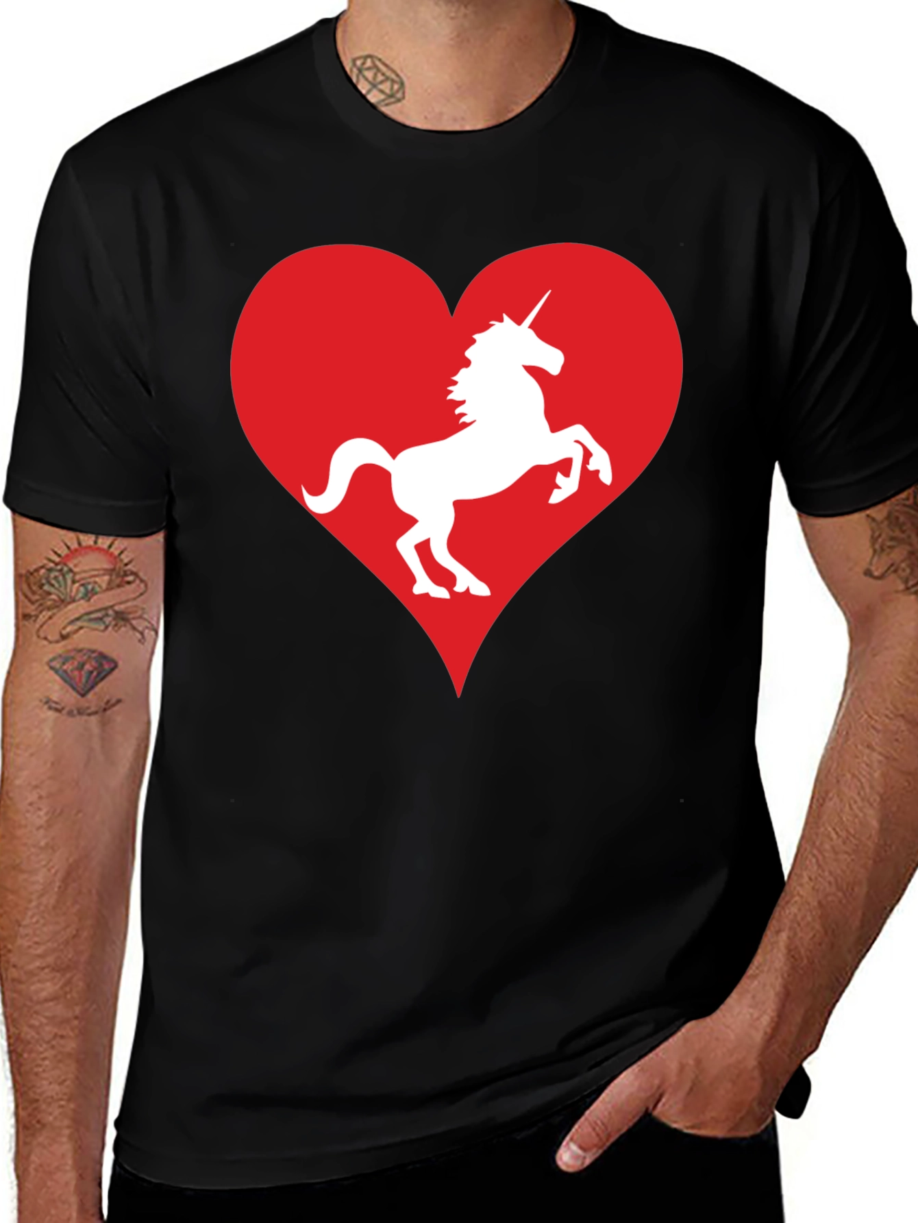 Variant 3 of Unicorn Heart Graphic Tee - Black Cotton T-Shirt