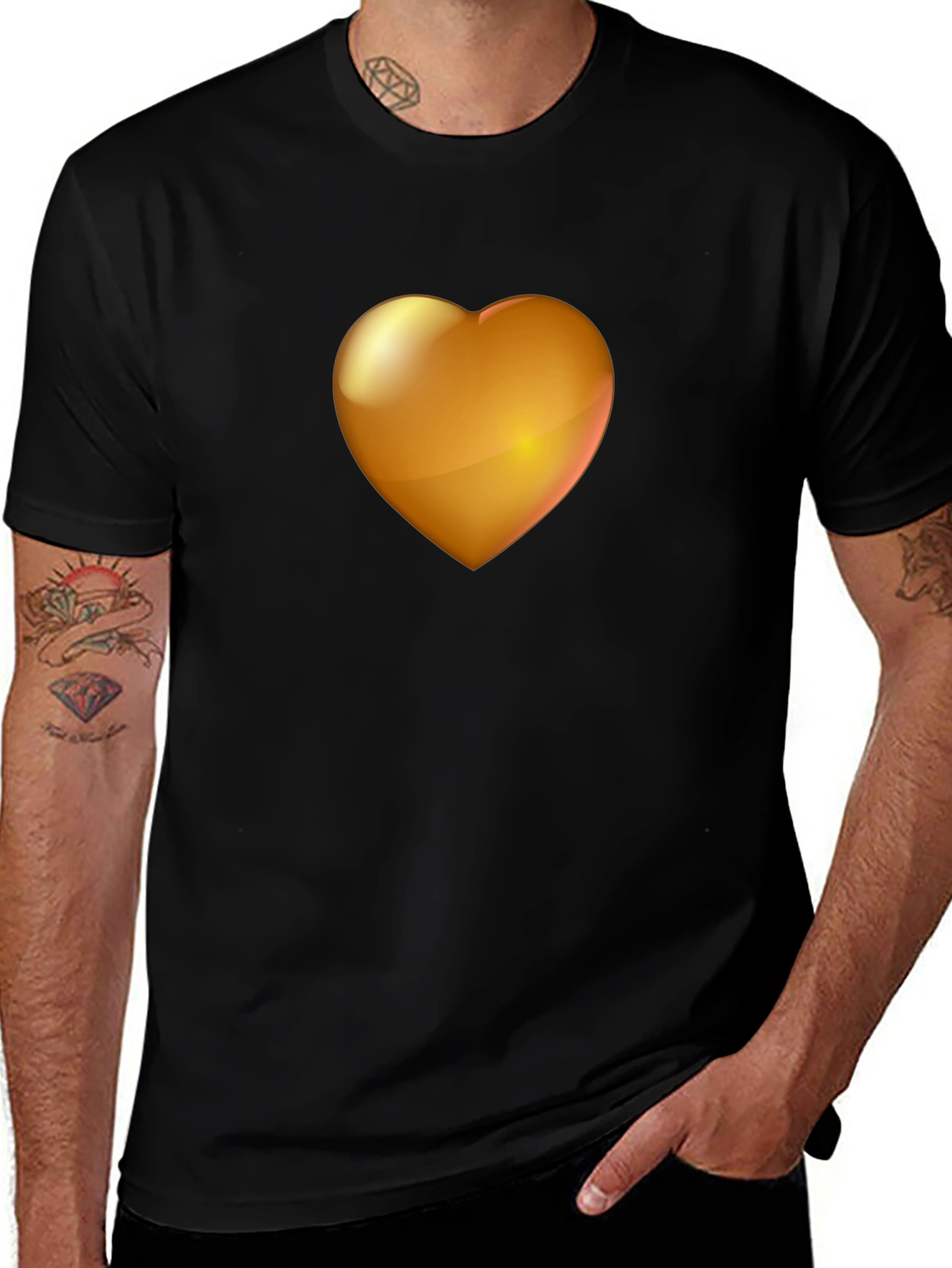 Variant 14 of Gold Heart Graphic Black T-Shirt