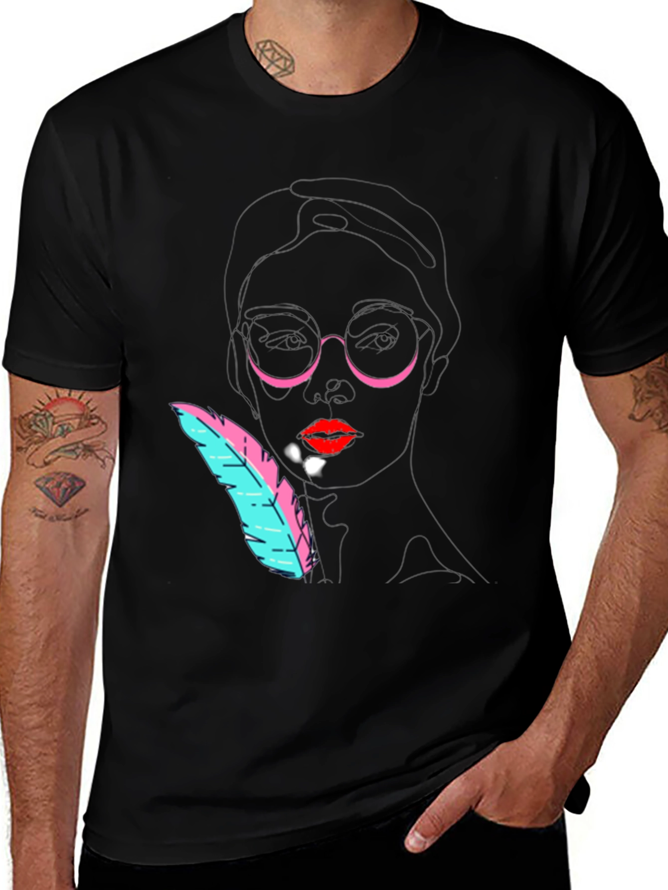 Variant 18 of Abstract Face Graphic Black T-Shirt