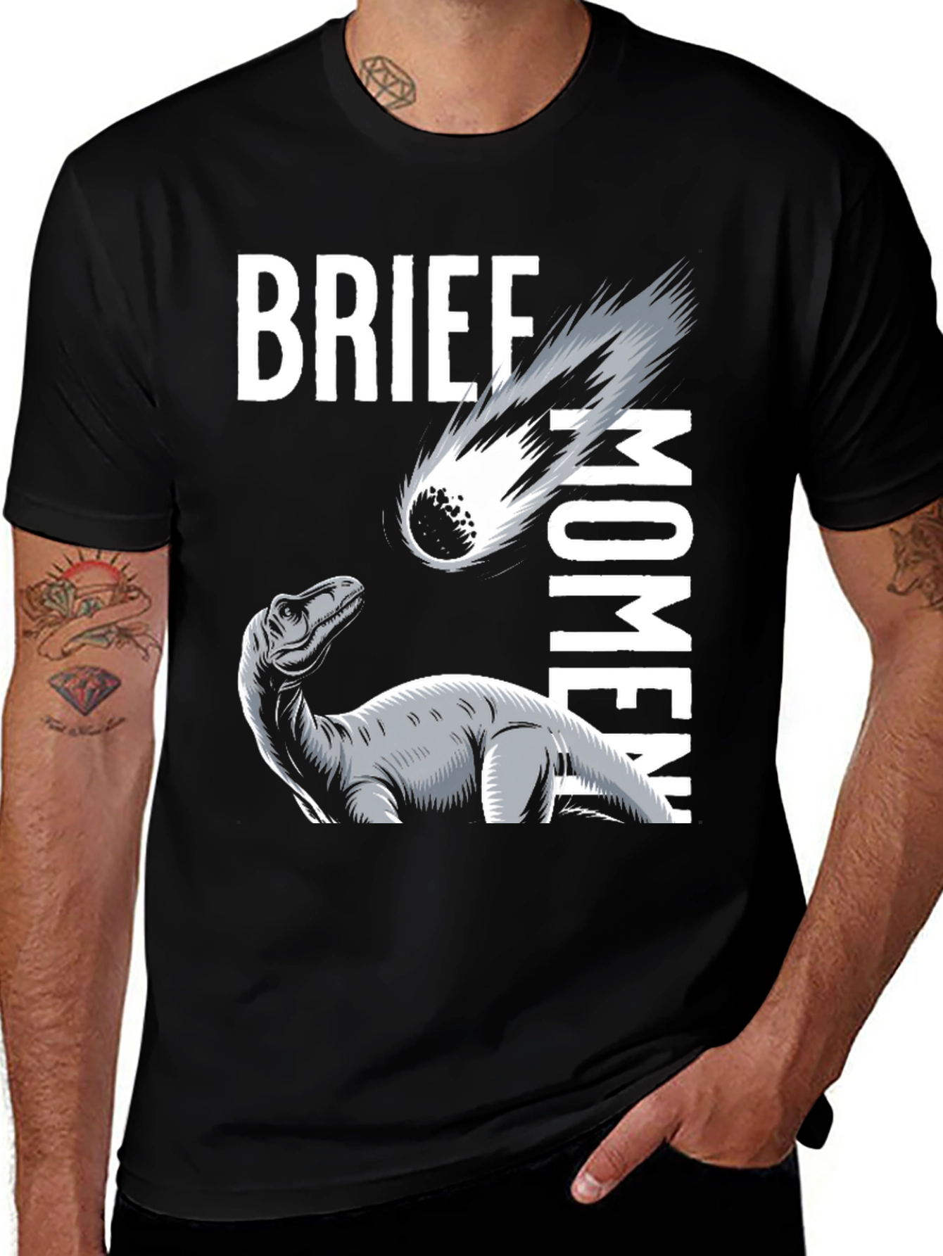 Brief Moment T-Shirt: Dinosaur & Comet Graphic Tee