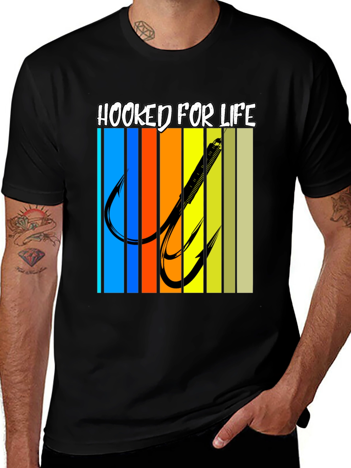 Black Hooked for Life Fishing T-Shirt main image
