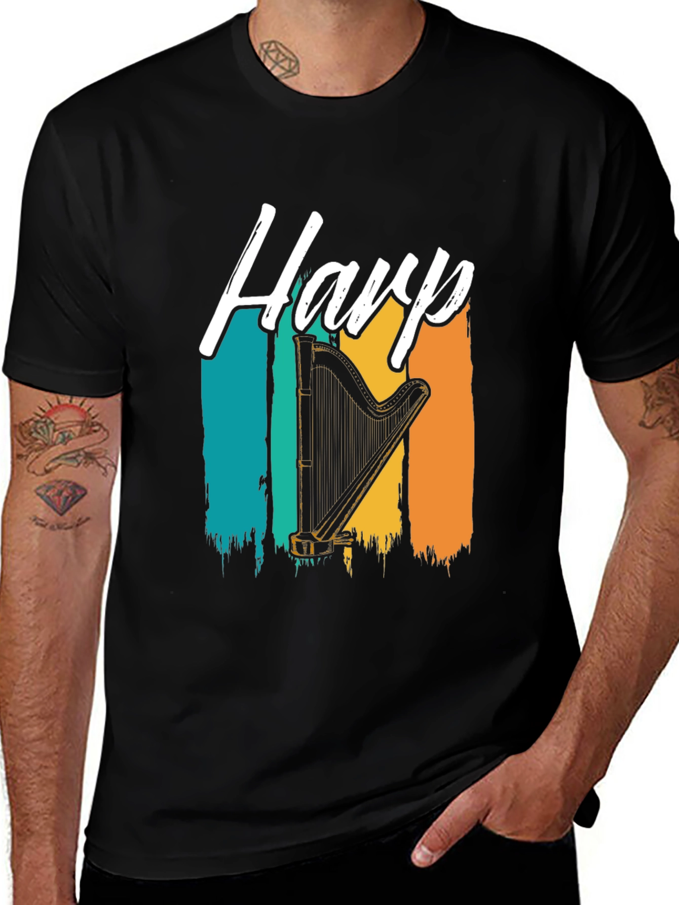 Variant 19 of Retro Harp T-Shirt - Musical Instrument Tee