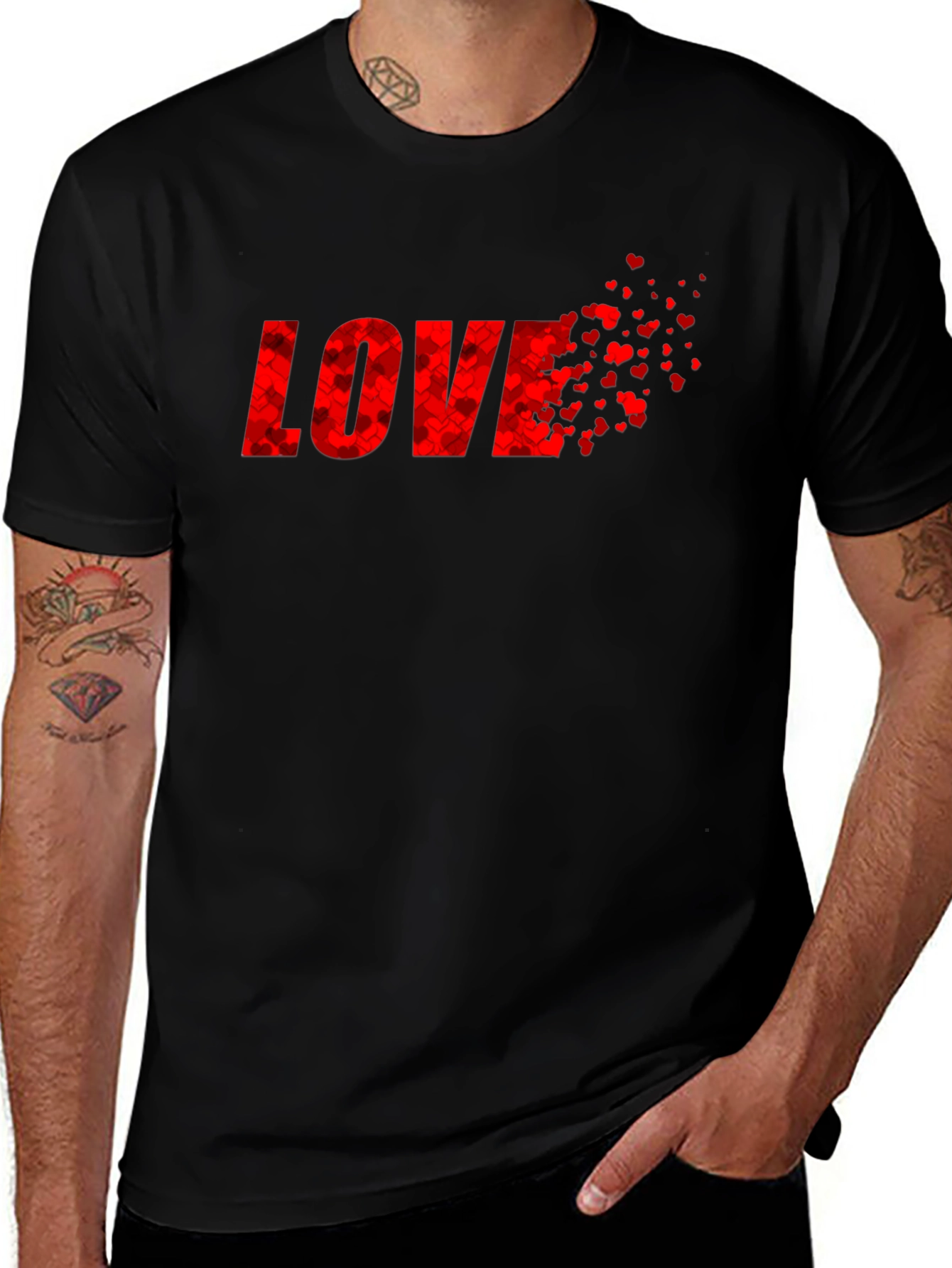 Variant 3 of Love Heart Pattern Black T-Shirt