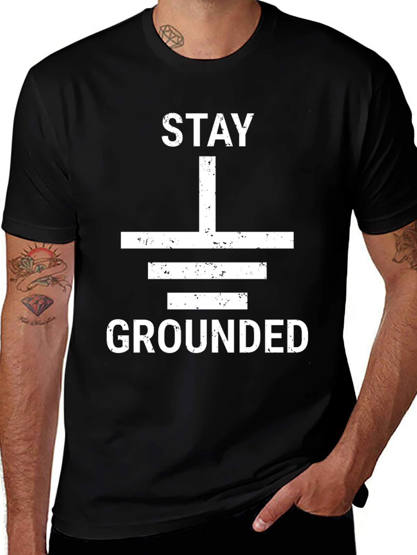 Variant 21 of Stay Grounded Graphic Tee - Black Cotton T-Shirt
