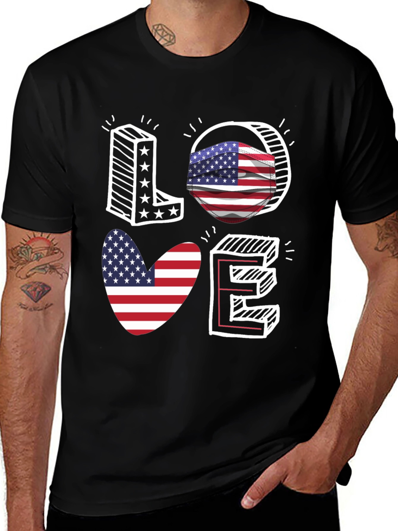 Variant 23 of Patriotic LOVE Graphic T-Shirt - American Flag