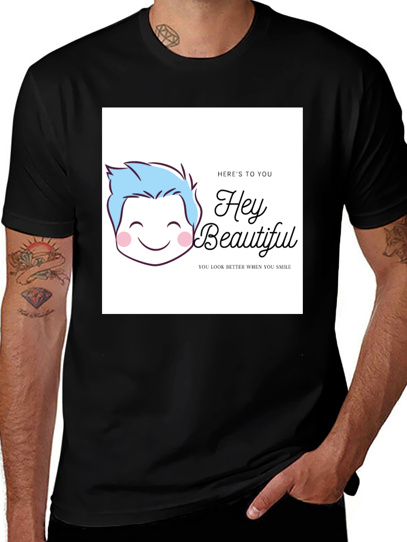 Variant 23 of Hey Beautiful Graphic Tee - Black Cotton T-Shirt