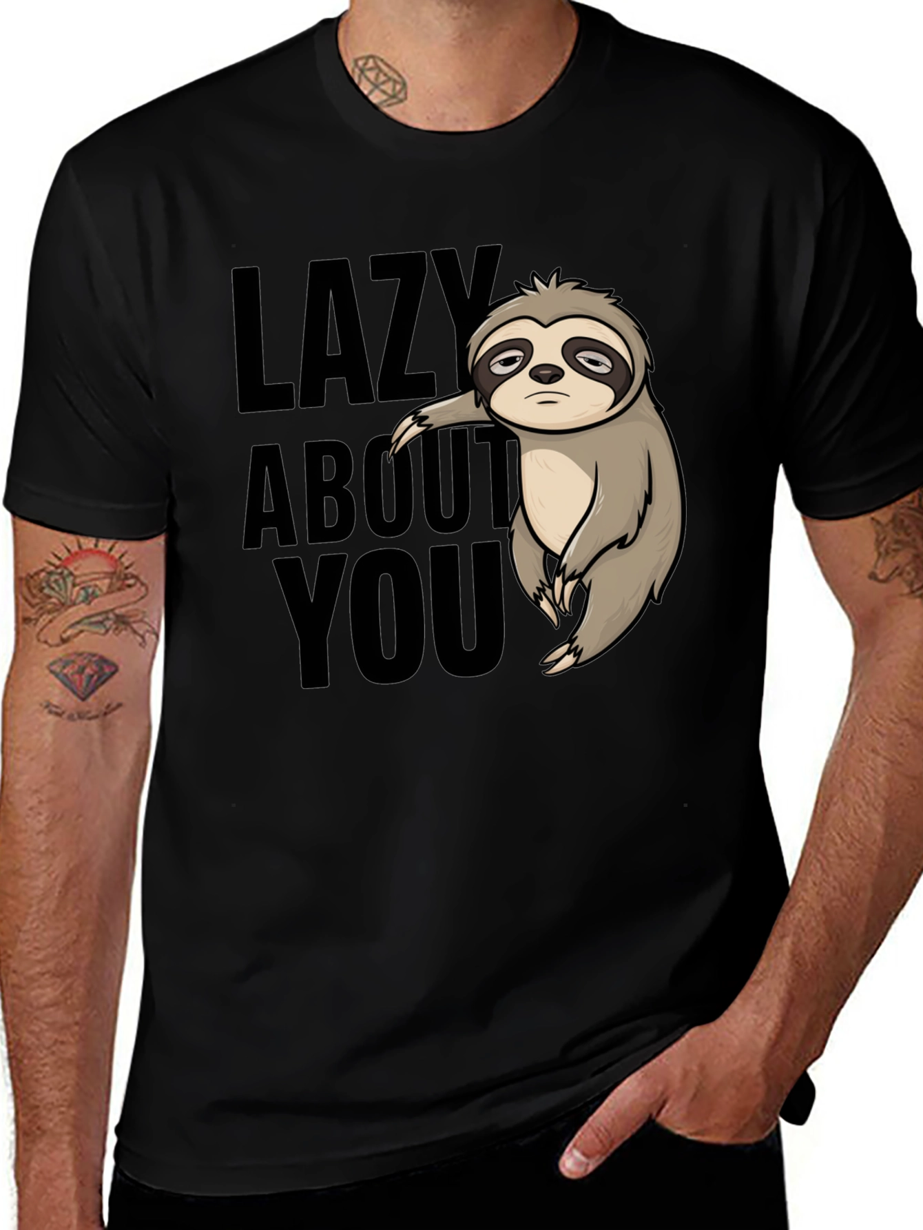 Lazy About You Sloth Graphic Tee - Relaxed Fit