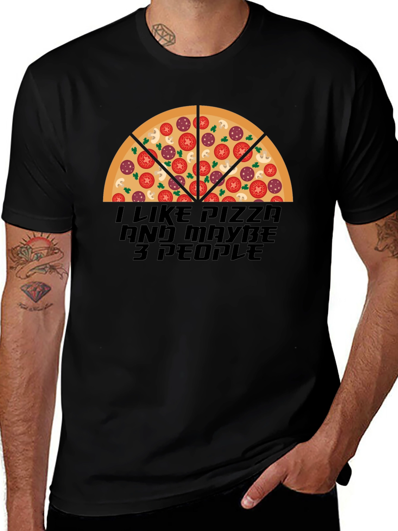 Variant 23 of Pizza Lover Black T-Shirt: I Like Pizza and Maybe 3 People