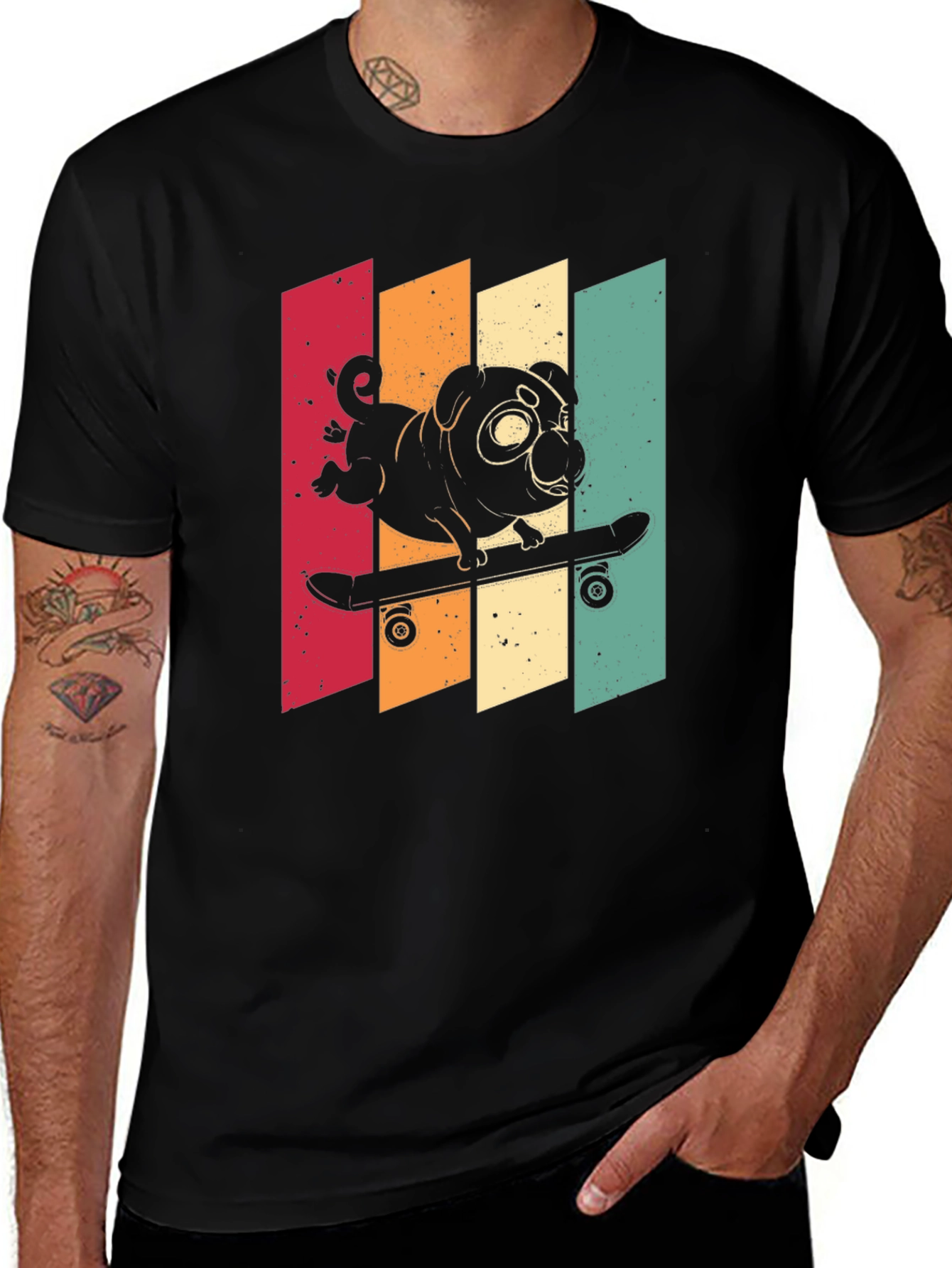Variant 24 of Skateboarding Pug Graphic Tee - Cool Retro Style