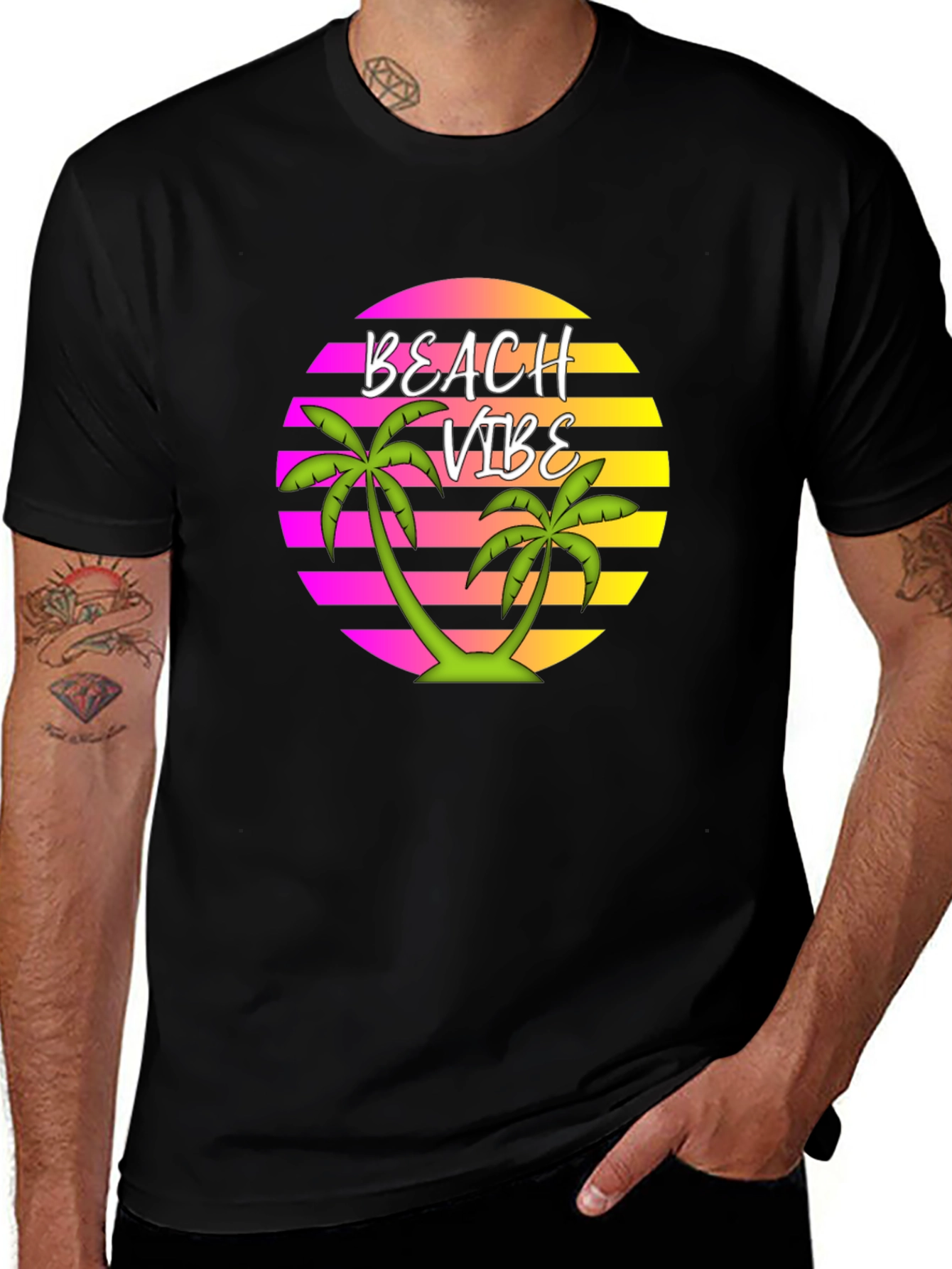 Variant 11 of Beach Vibe Graphic Tee - Retro Palm Tree Design