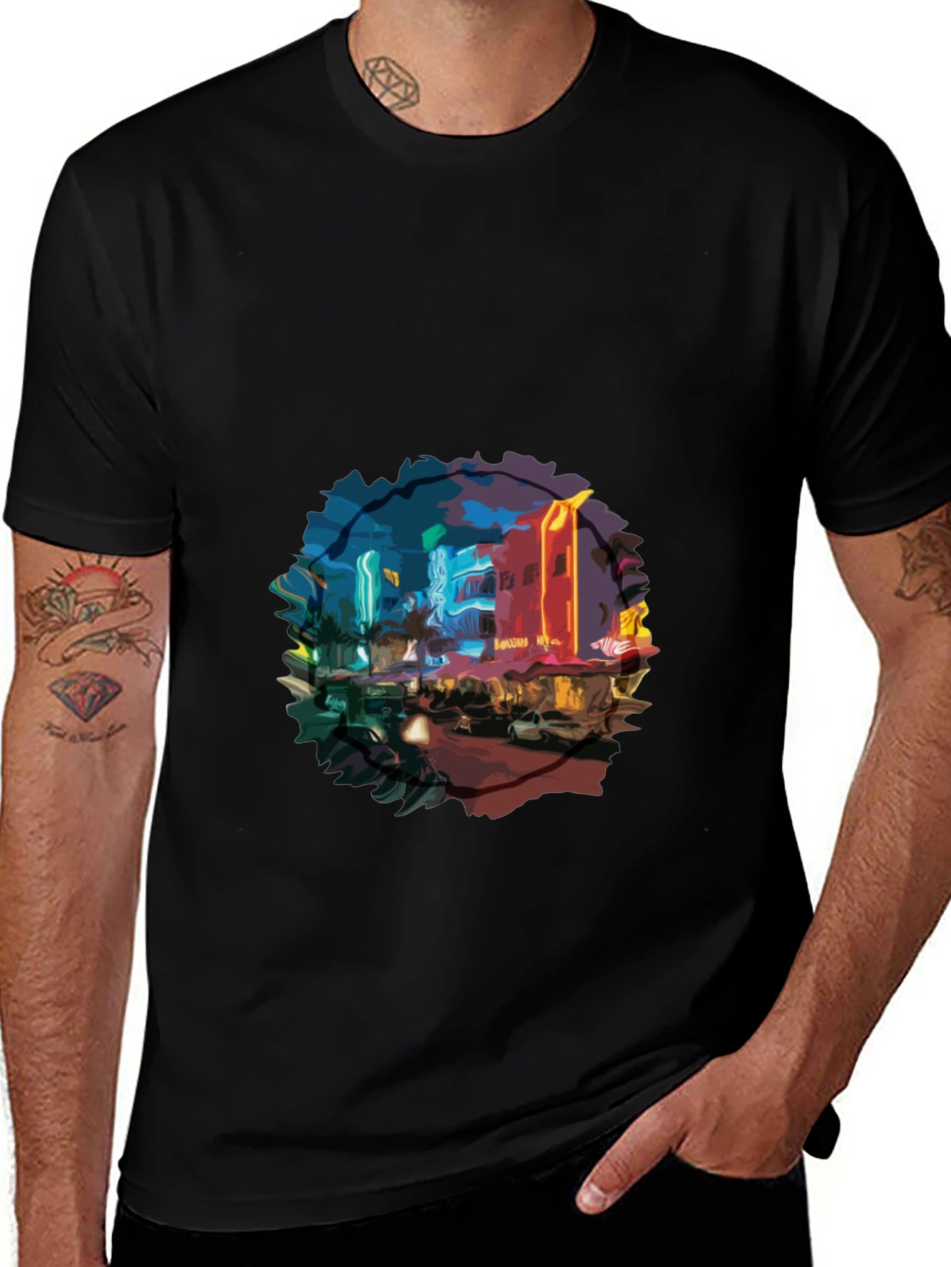 Variant 27 of Neon Nightscape Graphic Tee - Urban Style