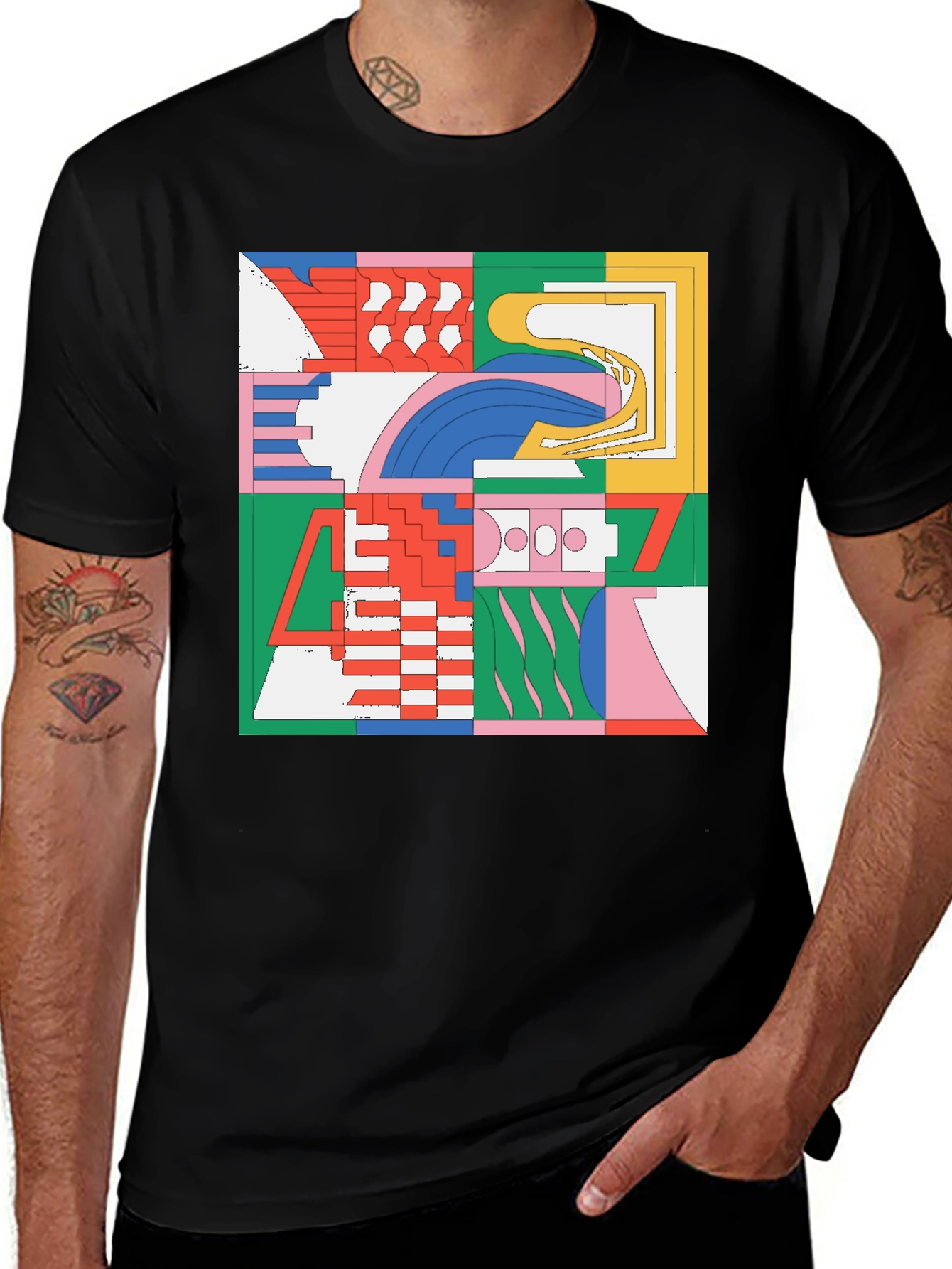 Variant 14 of Abstract Geometric Print Black T-Shirt