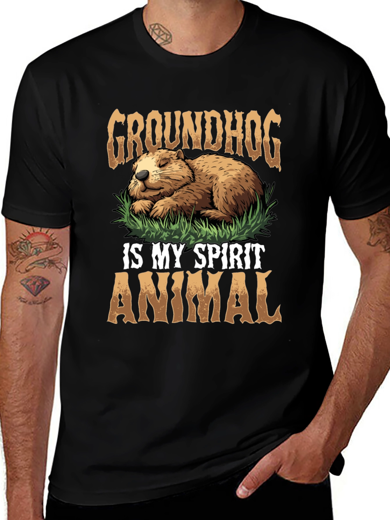 Variant 16 of Groundhog Spirit Animal T-Shirt - Unisex Black Tee