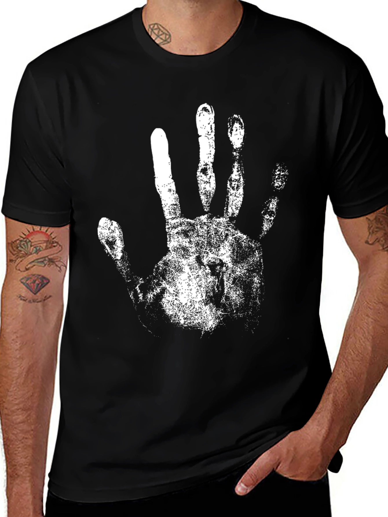 Variant 5 of Black T-Shirt with White Handprint Design