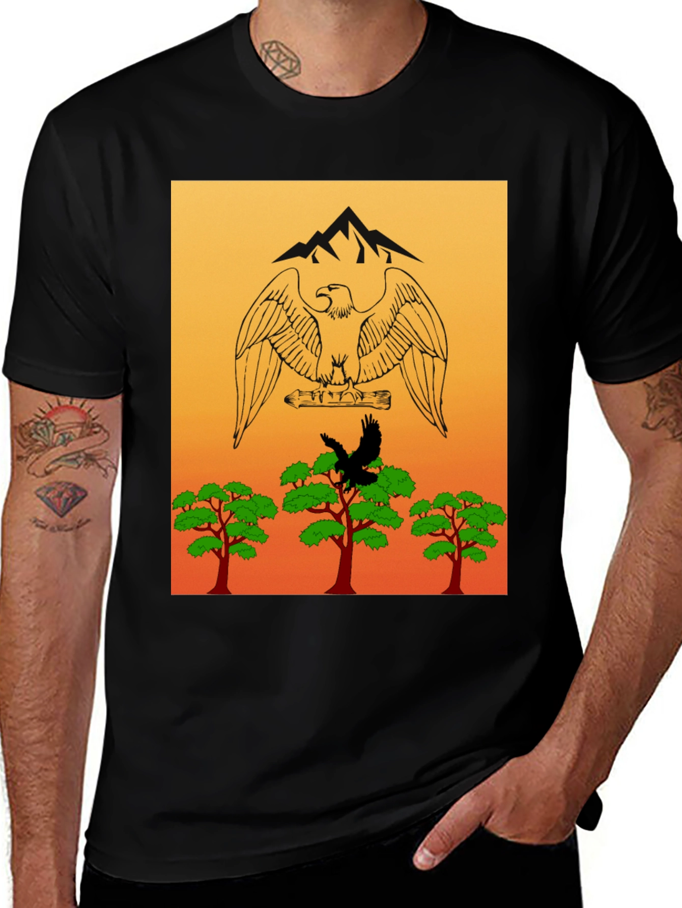 Variant 11 of Eagle Mountain Scene Graphic Tee - Men's Black T-Shirt