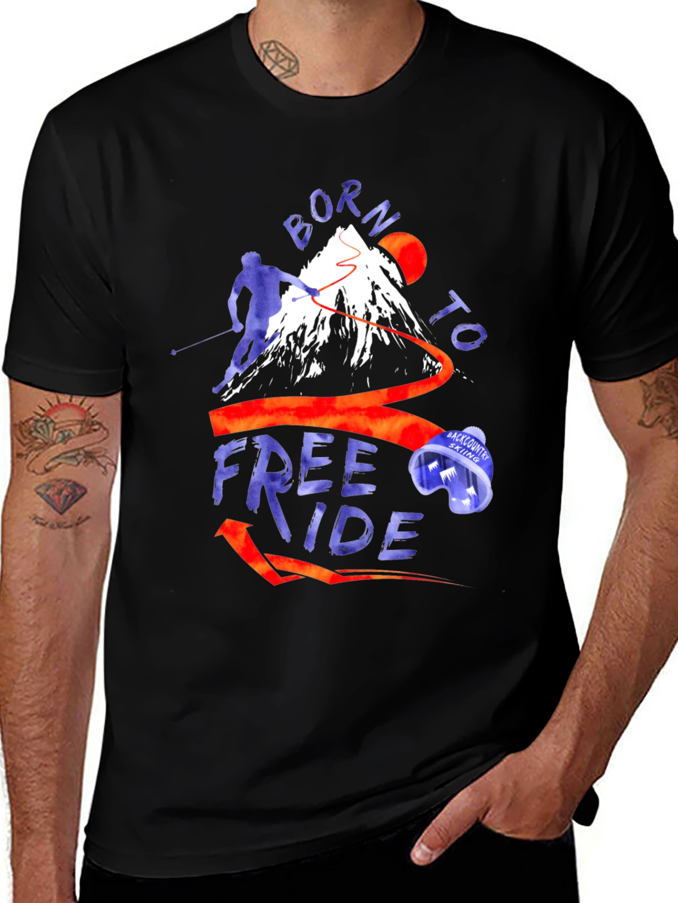 Variant 27 of Born to Freeride Tee - Skier Design