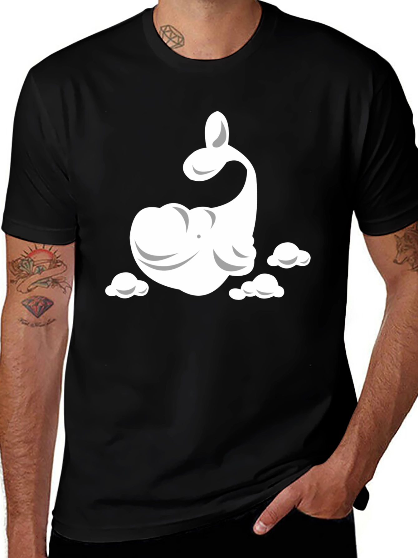 Variant 6 of Whimsical Whale Cloud Graphic Tee - Black