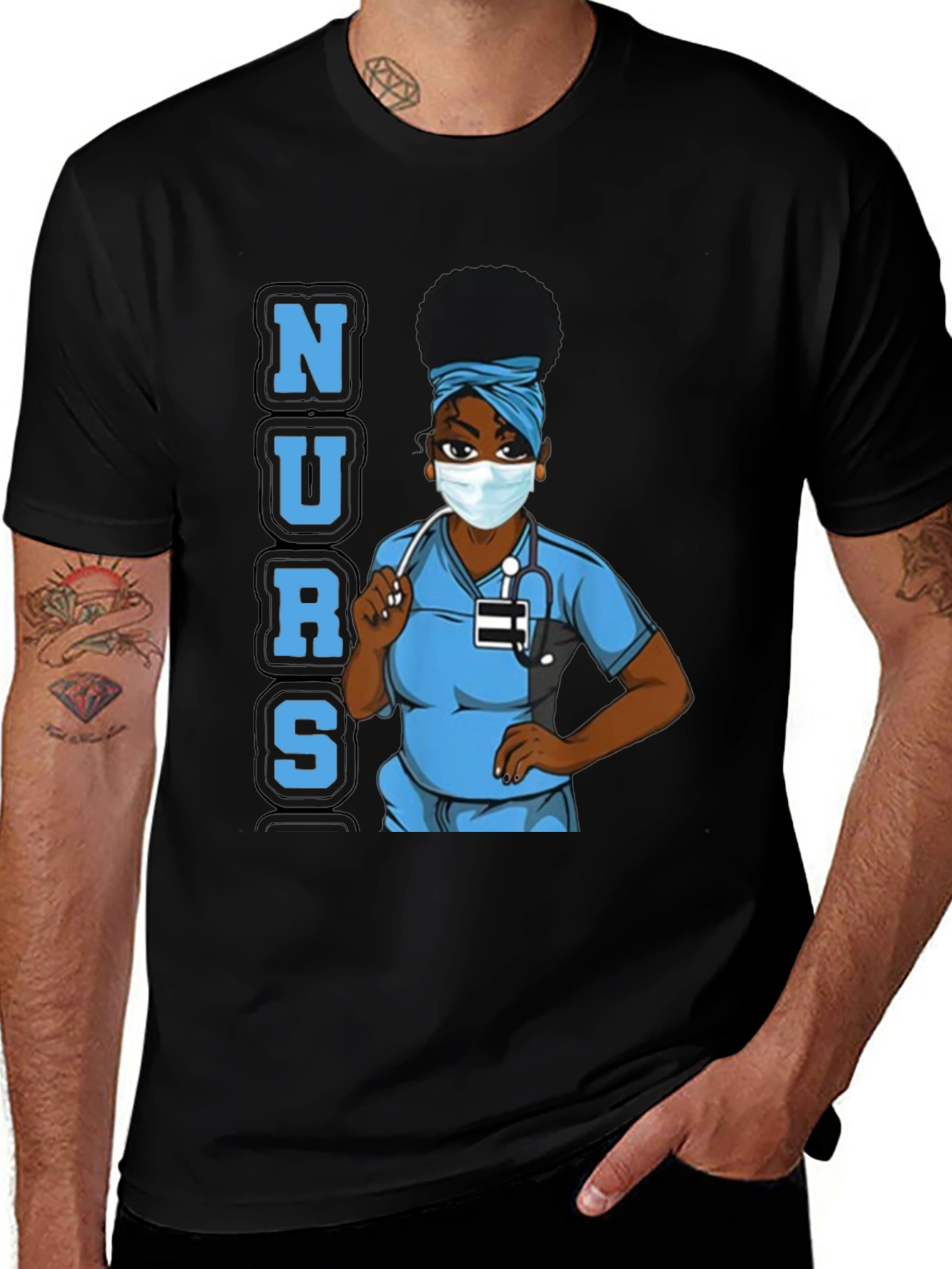 Variant 2 of Nurse Graphic Tee - Black Cotton Blend Unisex