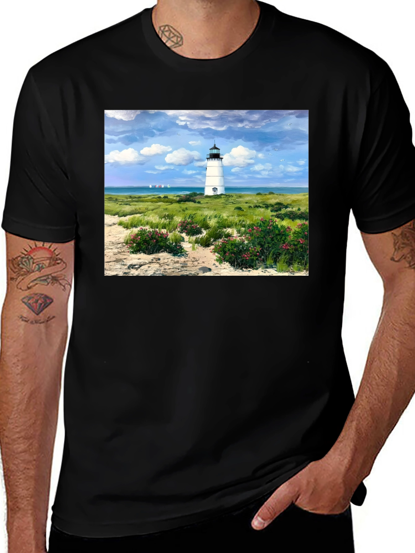 Variant 17 of Lighthouse Landscape Graphic Tee - Coastal Style T-Shirt