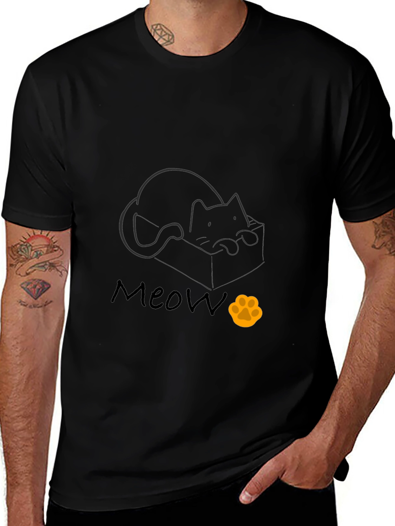 Variant 17 of Black Cat in Box Graphic Tee - "Meow"