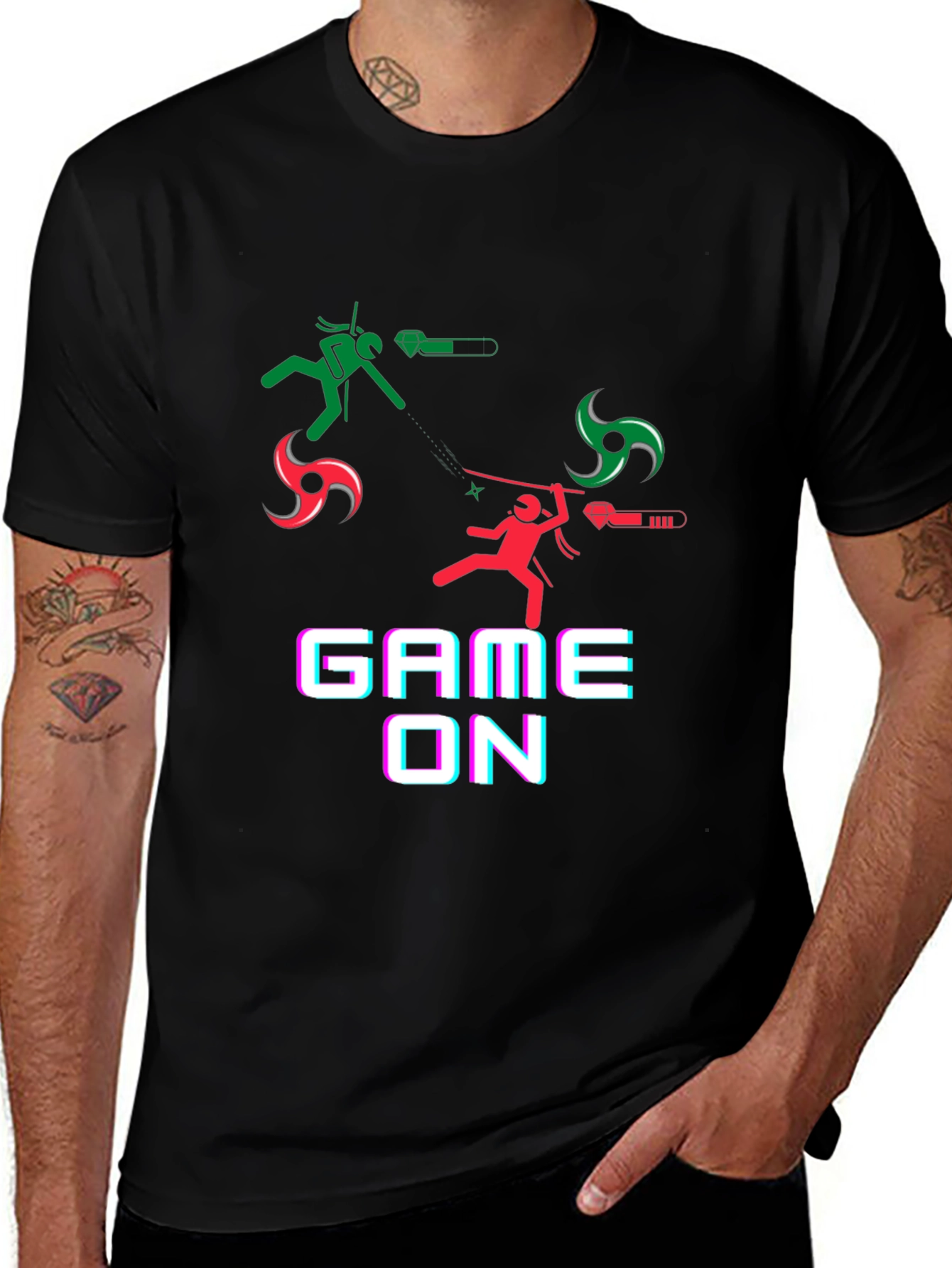 Black Game On Black T-Shirt - Ninja Stick Figure Design main image