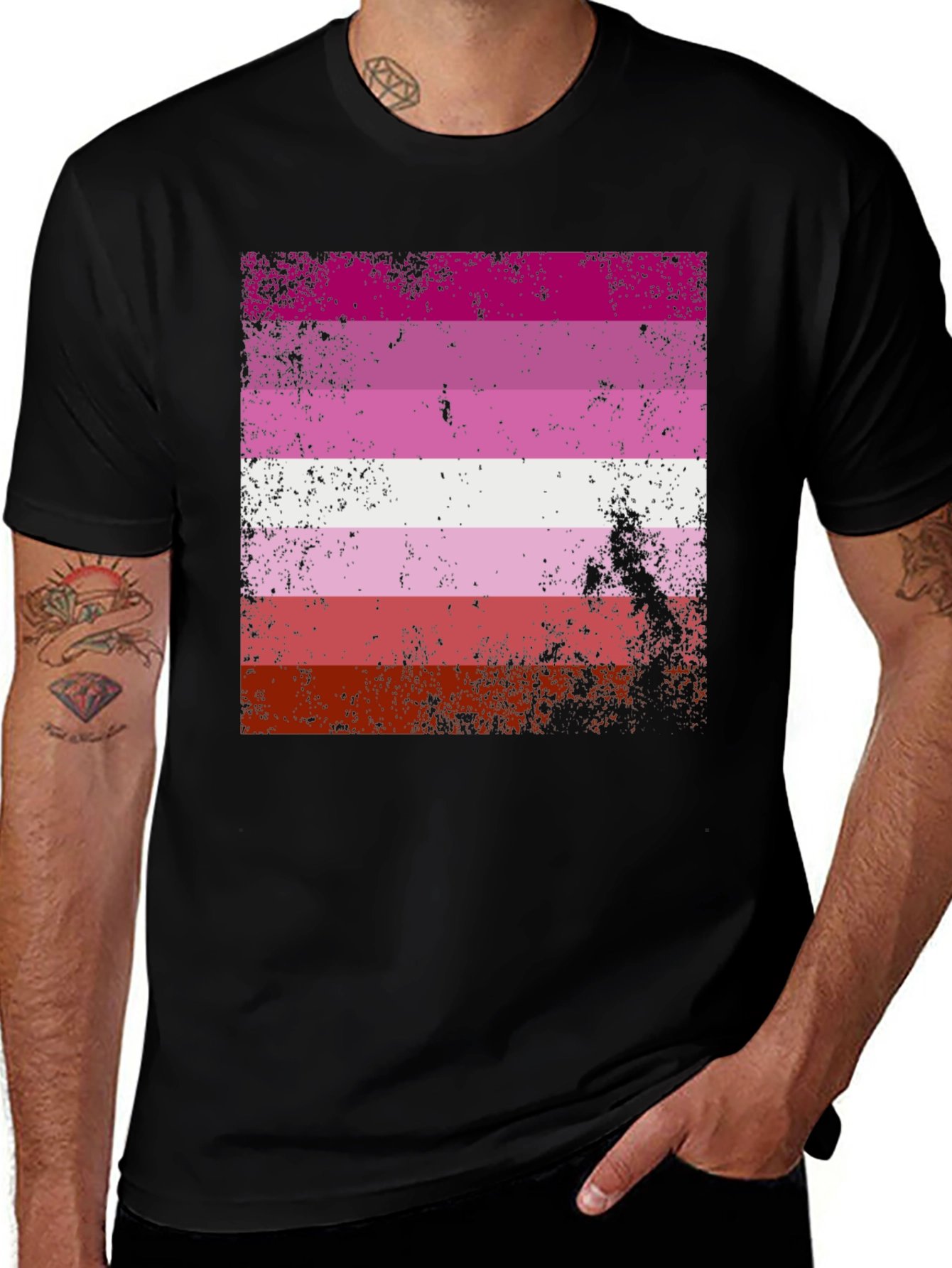 Variant 5 of Lesbian Pride Flag T-Shirt - Distressed Graphic Tee