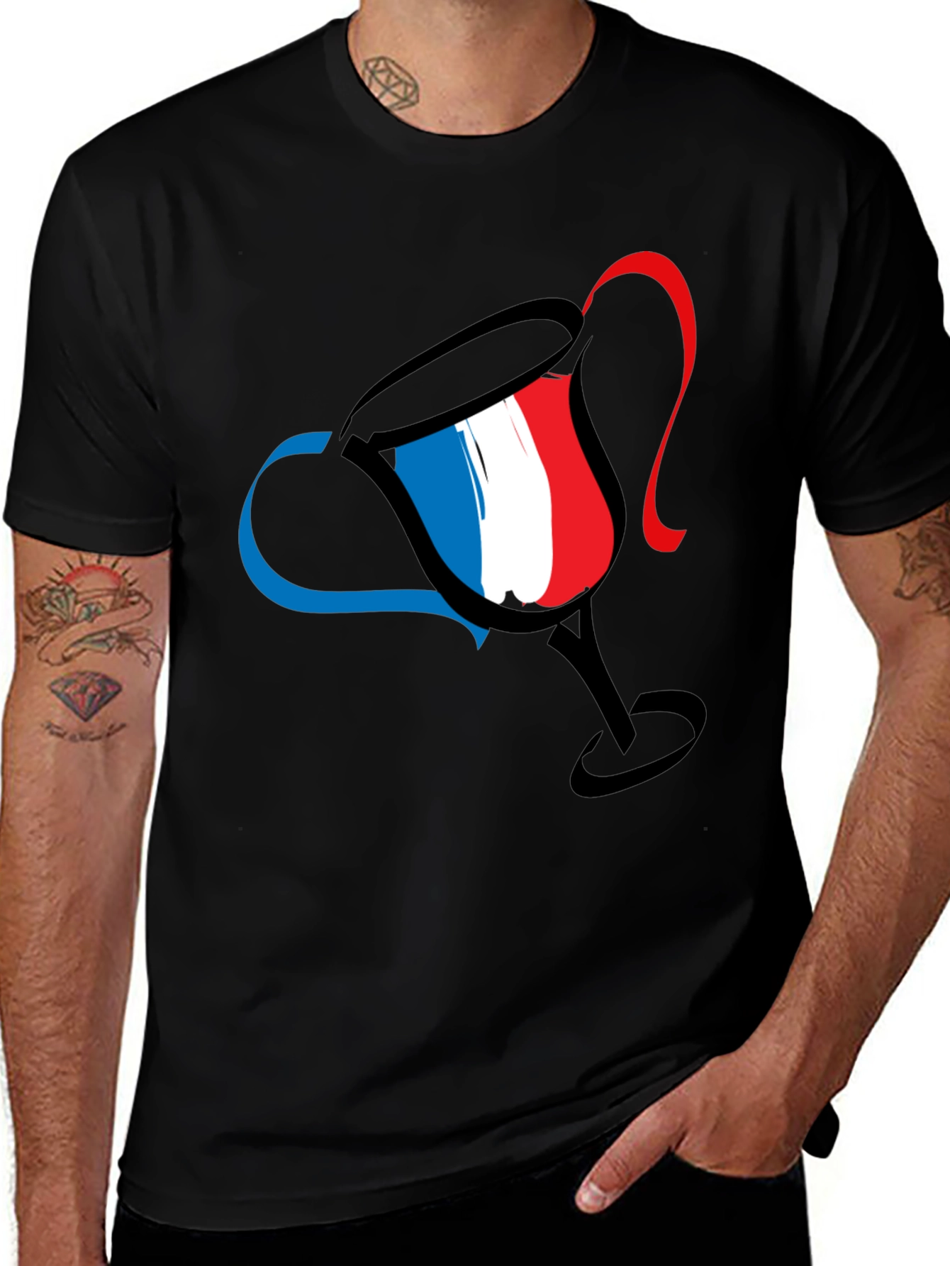 Variant 13 of French Flag Wine Glass Graphic T-Shirt