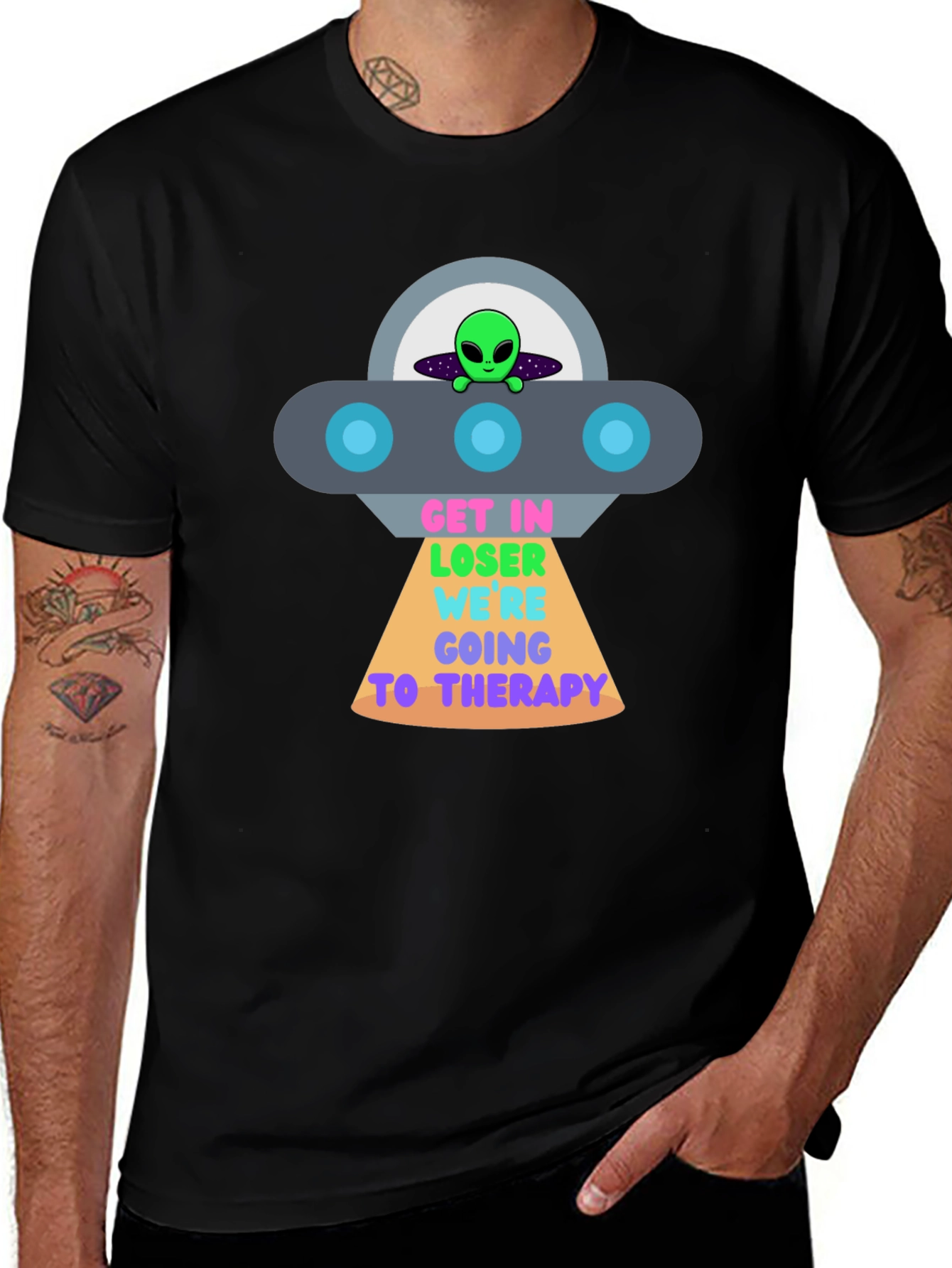 Variant 5 of Get In Loser We're Going To Therapy Alien UFO T-Shirt