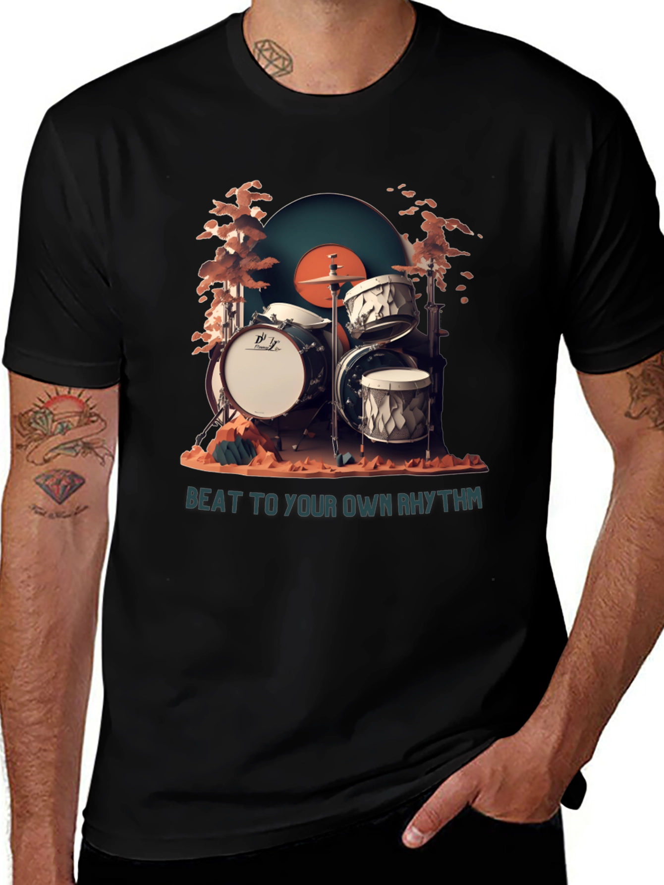 Variant 9 of Beat to Your Own Rhythm Drum Set Black T-Shirt