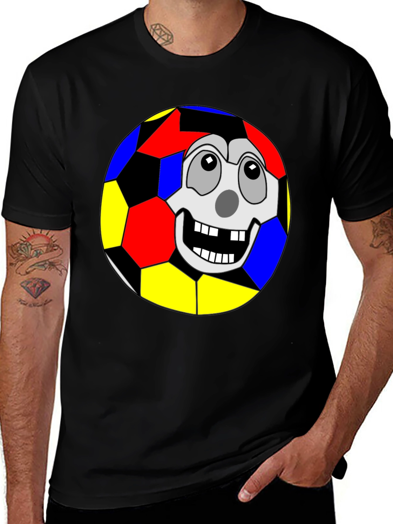 Variant 14 of Funny Soccer Ball Face Graphic Tee - Black T-Shirt