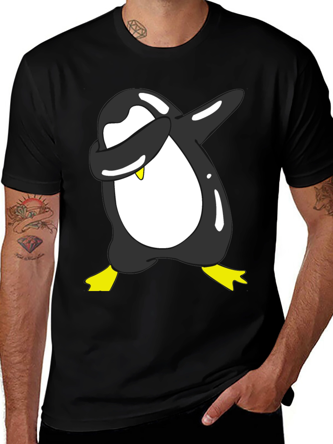 Variant 14 of Dabbing Penguin Graphic Tee - Black Cotton Blend