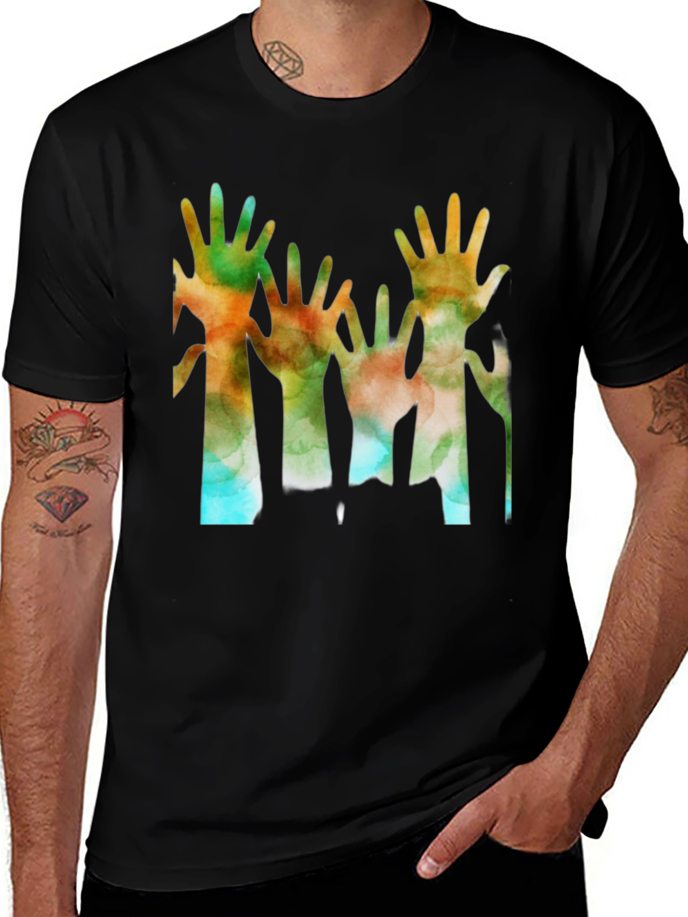 Variant 30 of Watercolor Hands Black T-Shirt