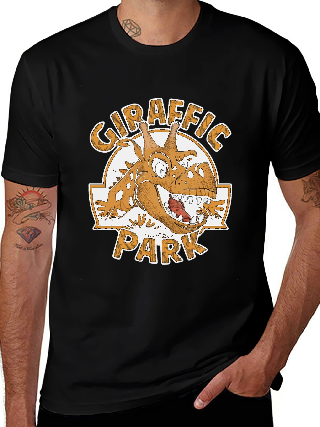 Giraffaic Park Black T-Shirt - Funny Giraffe Graphic Tee