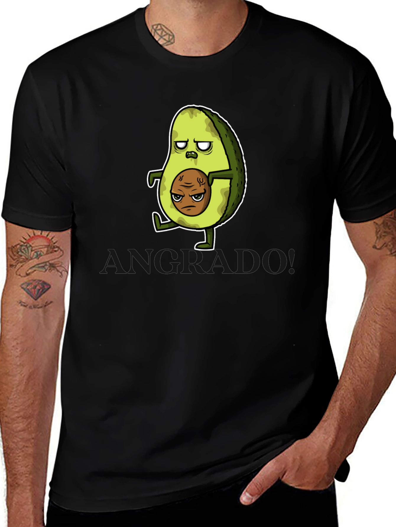 Variant 25 of Funny Avocado Cartoon Graphic T-Shirt - Black