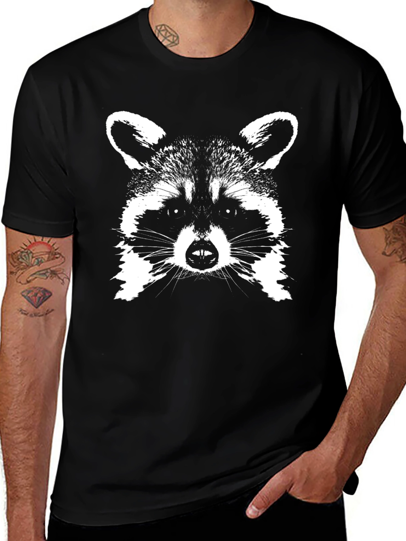 Variant 30 of Raccoon Graphic Tee - Black Cotton Casual T-Shirt