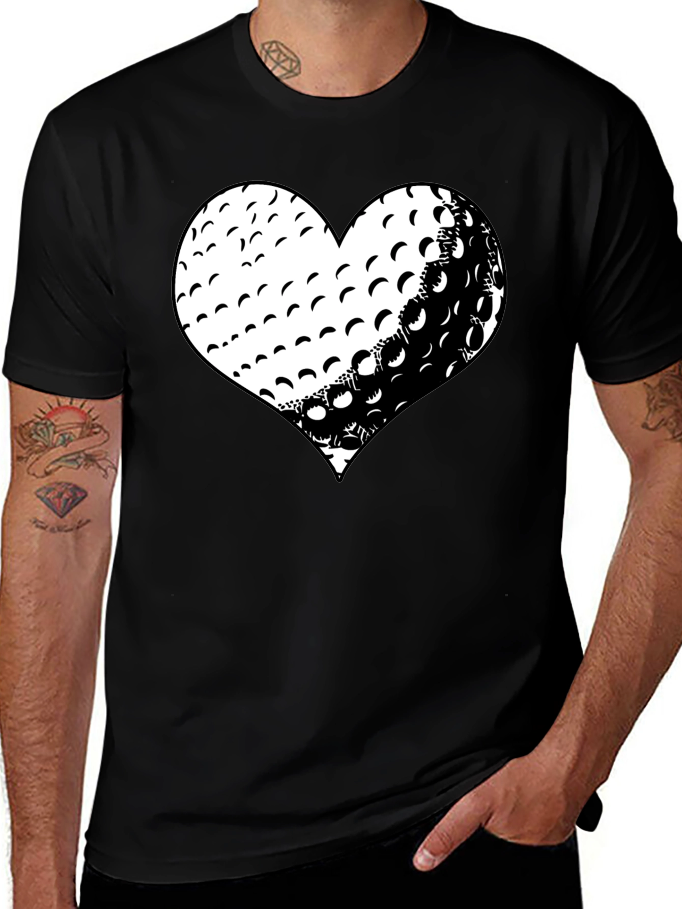 Golf Ball Heart Graphic Tee - Black