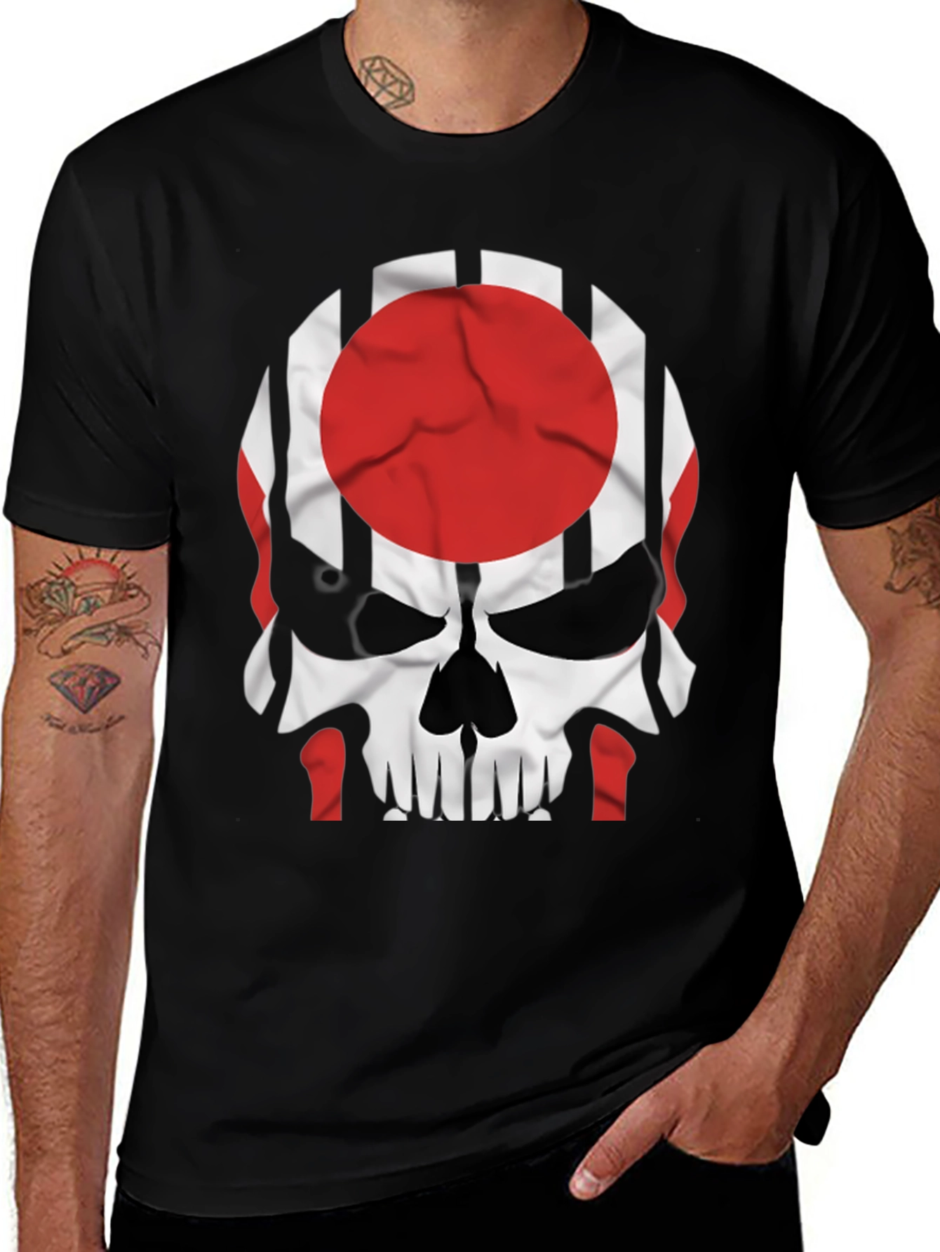Variant 22 of Skull Japan Flag Graphic Tee - Men's Black T-Shirt