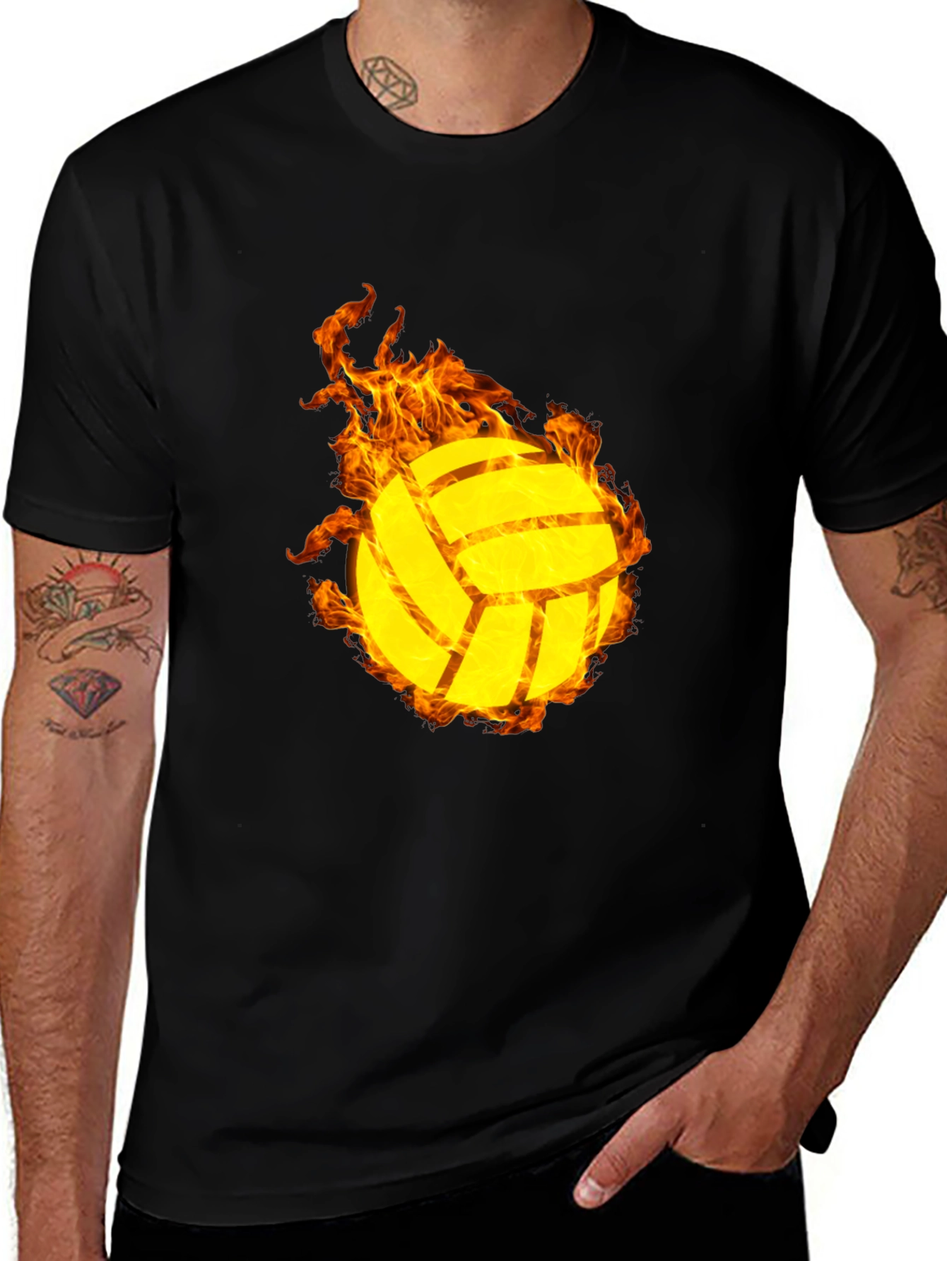 Variant 22 of Flaming Volleyball Graphic T-Shirt - Sporty Style