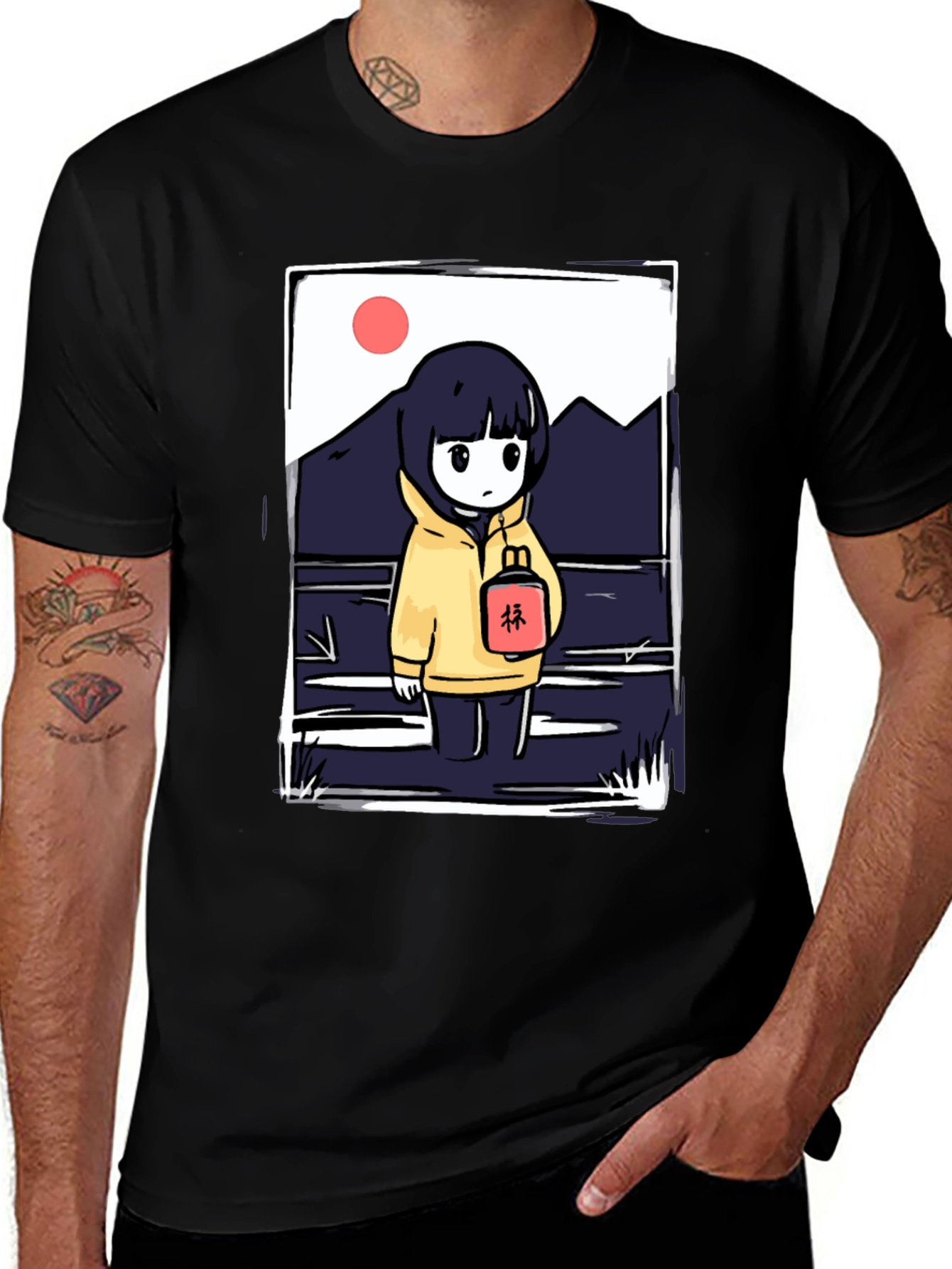 Variant 7 of Anime Girl Graphic Tee - Black Cotton T-Shirt