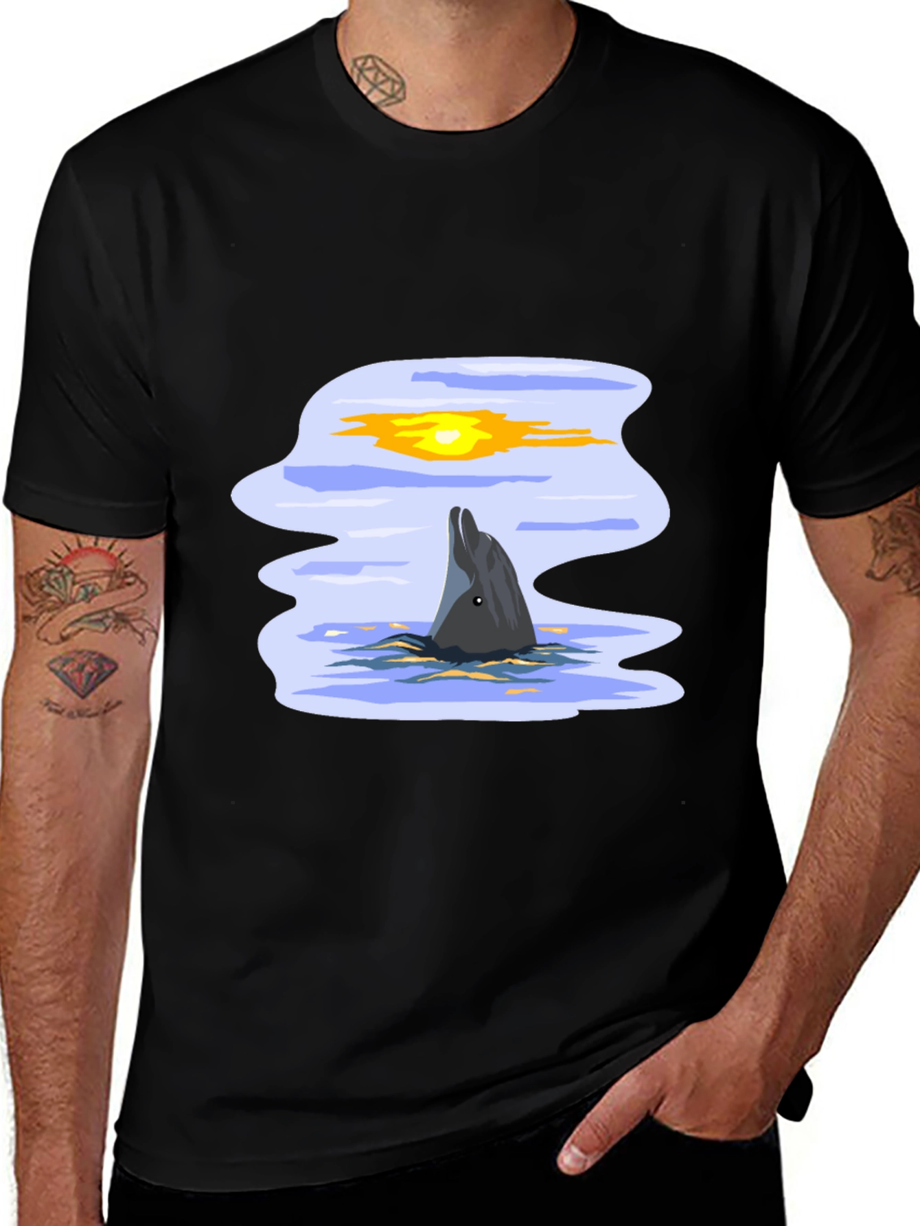Dolphin Sunset Graphic Tee - Black