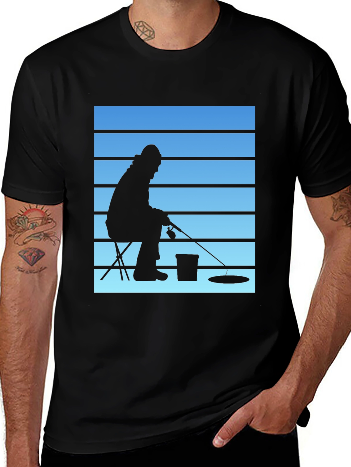 Variant 8 of Ice Fishing Graphic Tee - Men's Black T-Shirt