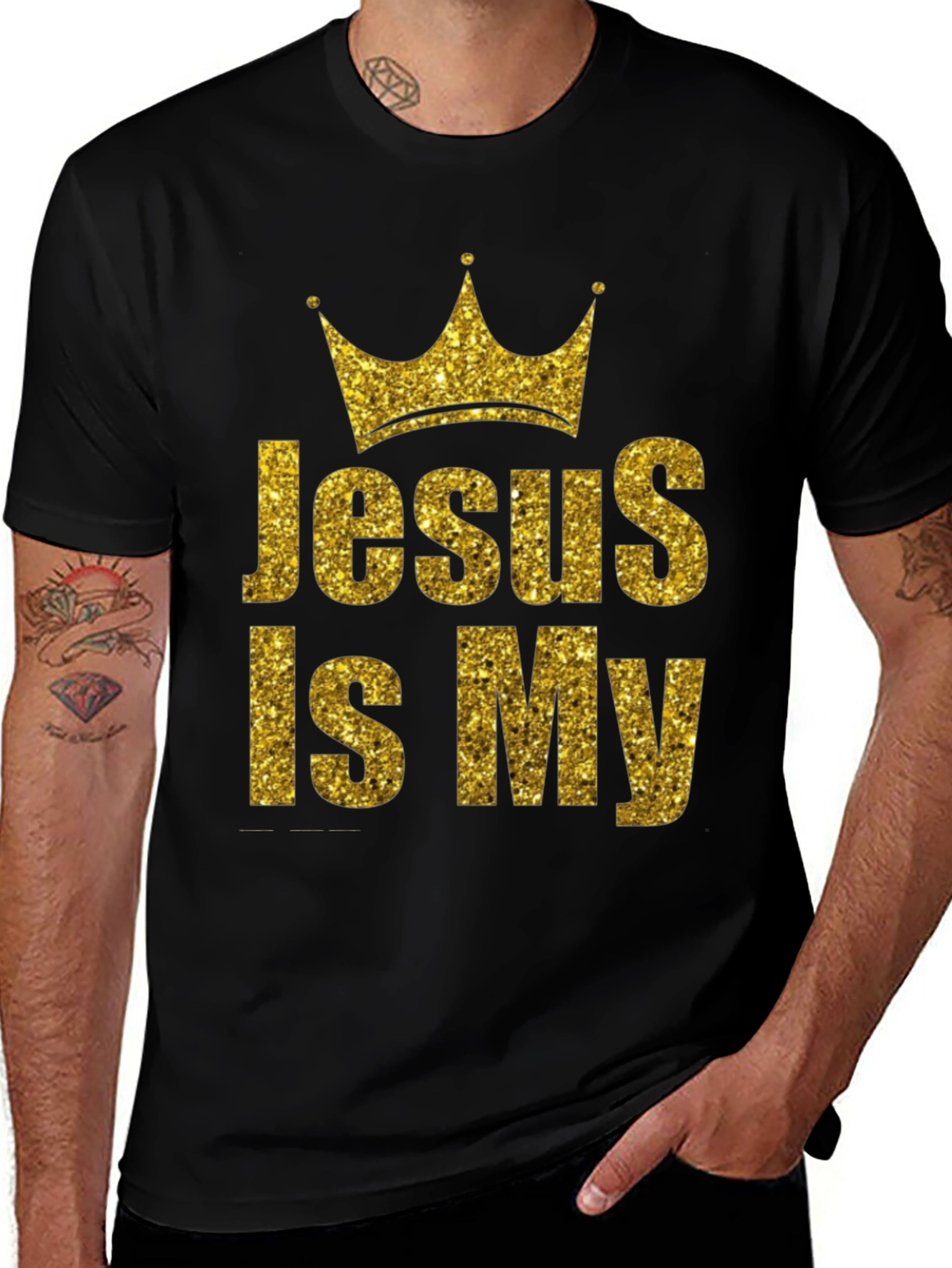 Variant 28 of Jesus Is My King T-Shirt Gold Glitter Print