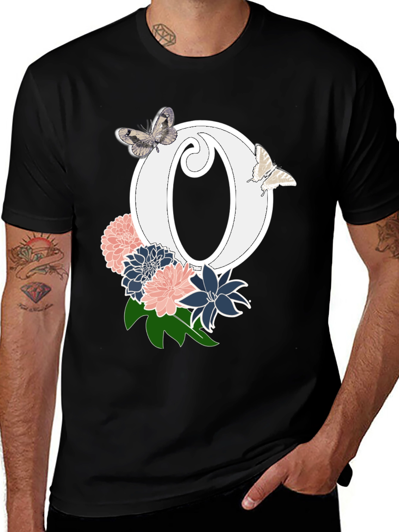 Variant 26 of Letter O Butterfly Floral T-Shirt