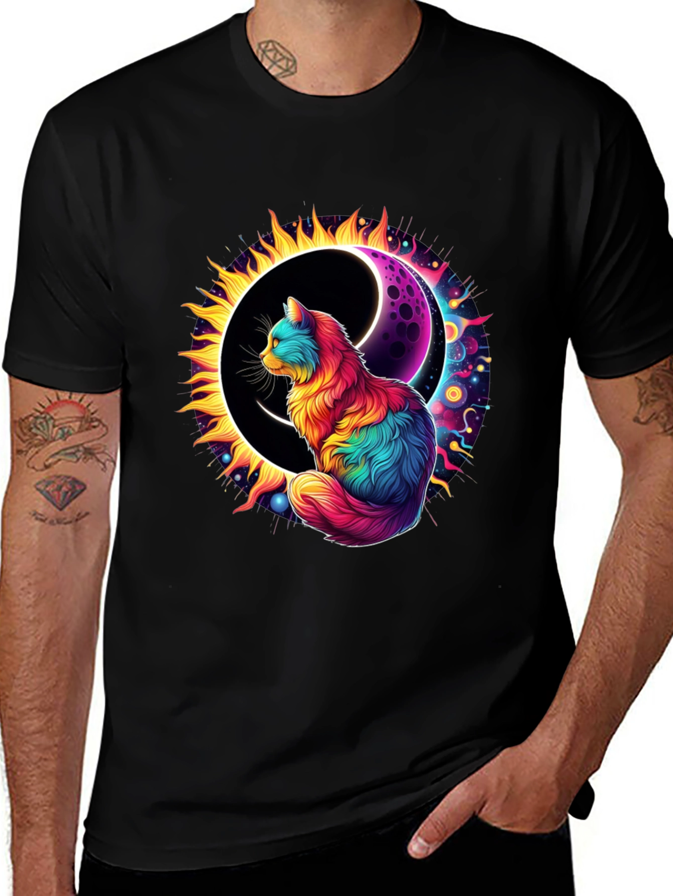 Variant 10 of Colorful Cat Moon Sun Graphic Tee
