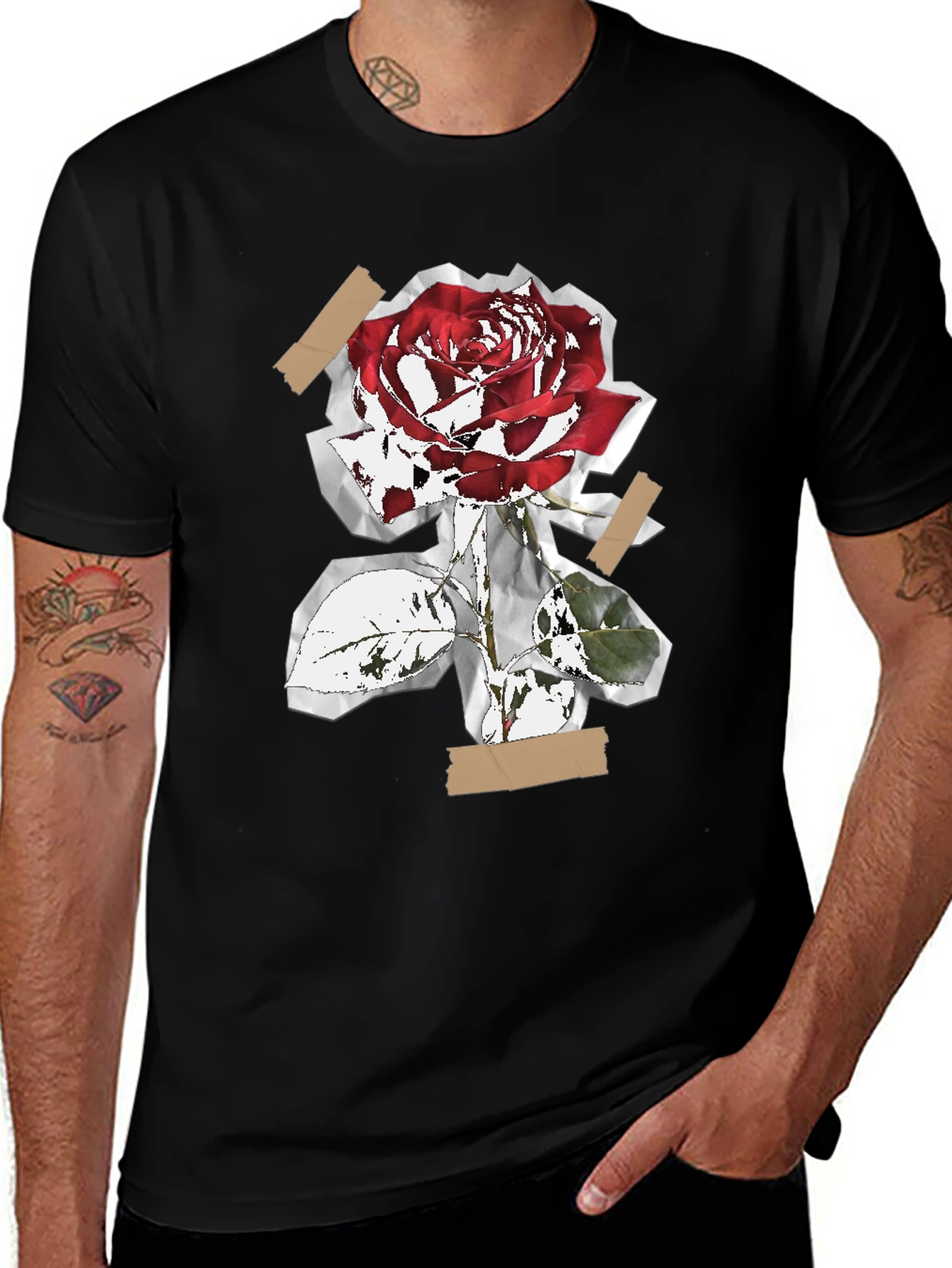 Variant 21 of Rose Collage Graphic Tee - Black Cotton